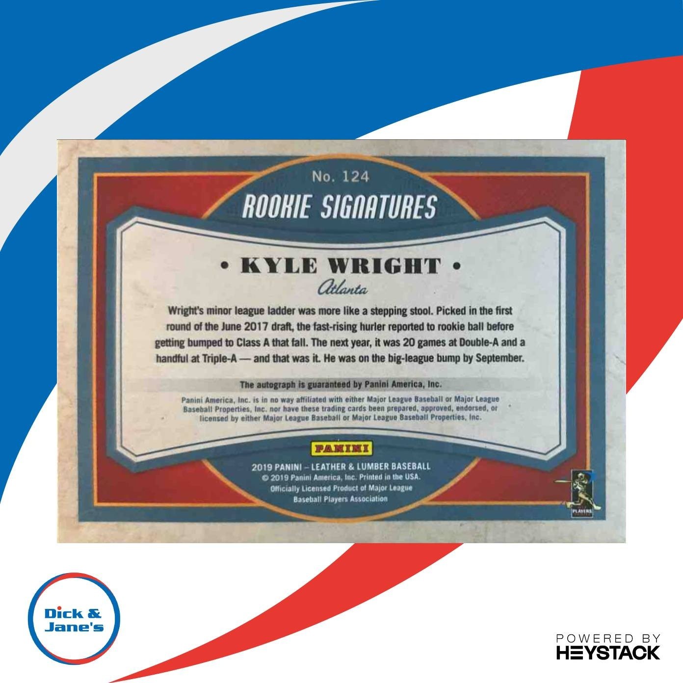 2019 Panini Leather & Lumber Kyle Wright RC Auto Pink /75 Auto Atlanta Braves - Sports Cards