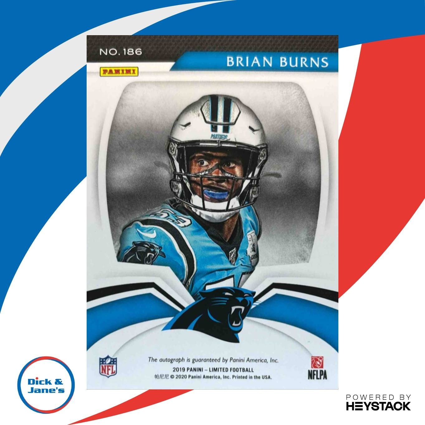 2019 Panini Limited Brian Burns 166/199 #186 Auto RC Carolina Panthers - Sports Cards