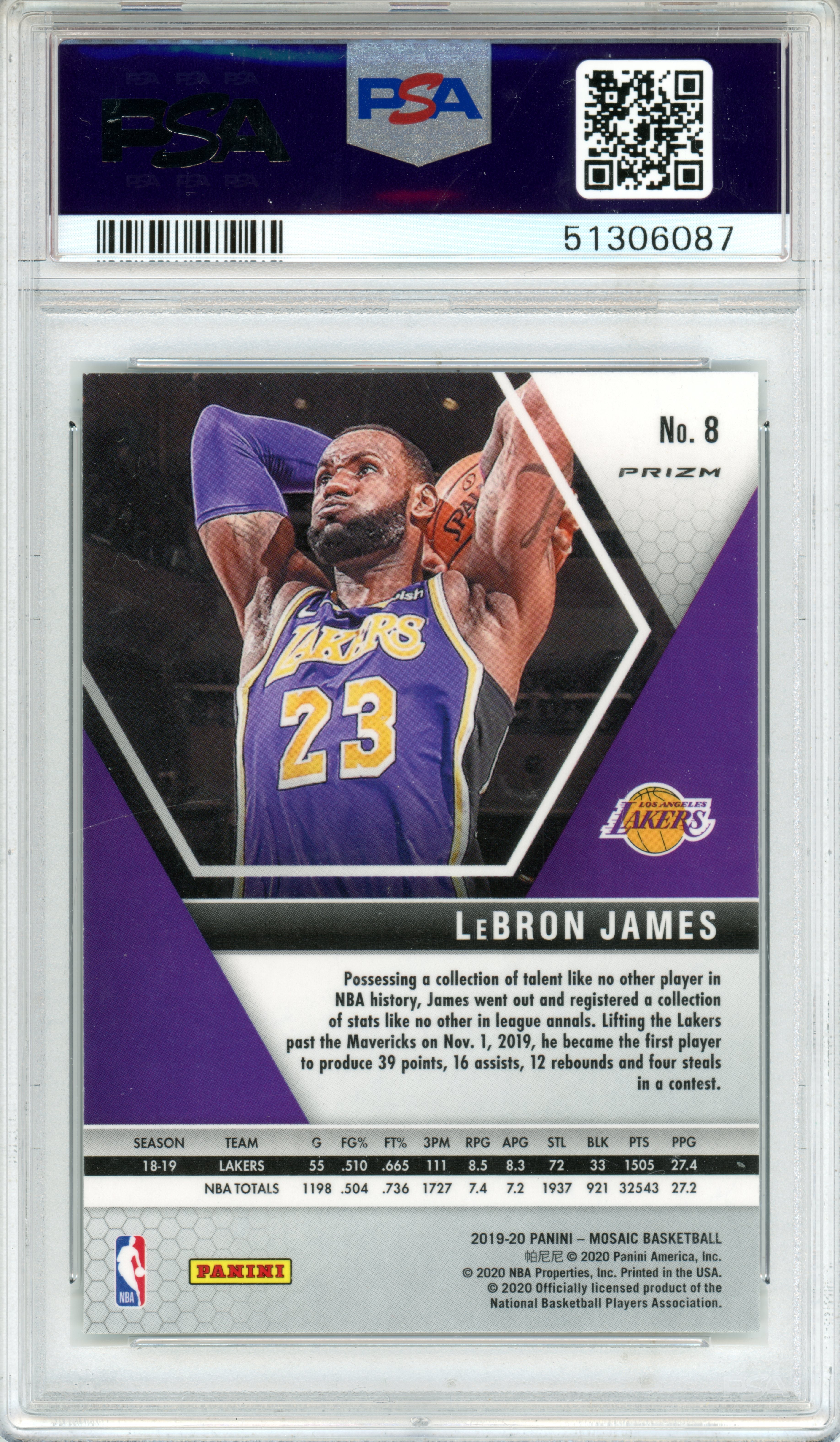 2019 Panini Mosaic LeBron James Pink Camo #8 PSA 10 GEM MINT Los Angeles Lakers - Graded Sports Cards