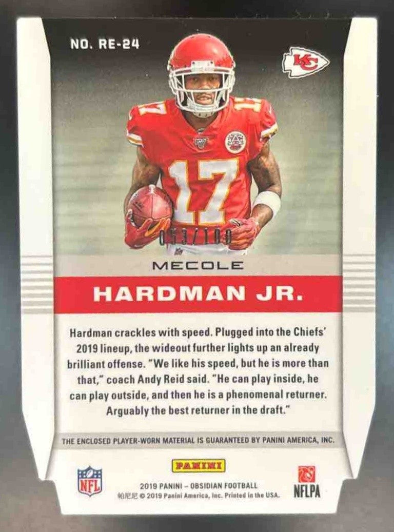 2019 Panini Obsidian Mecole Hardman Jr. Rookie Eruption /100 Patch MEM RC Chiefs - Sports Cards