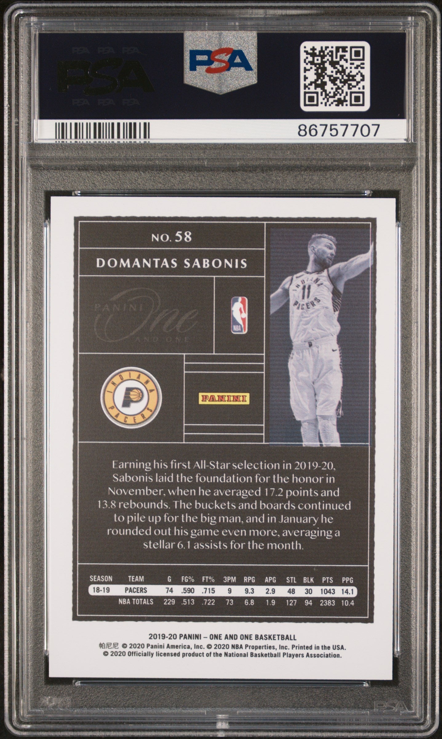 2019 Panini One And One Domantas Sabonis Blue 10/25 #58 PSA 10 GEM MINT - Graded Sports Cards