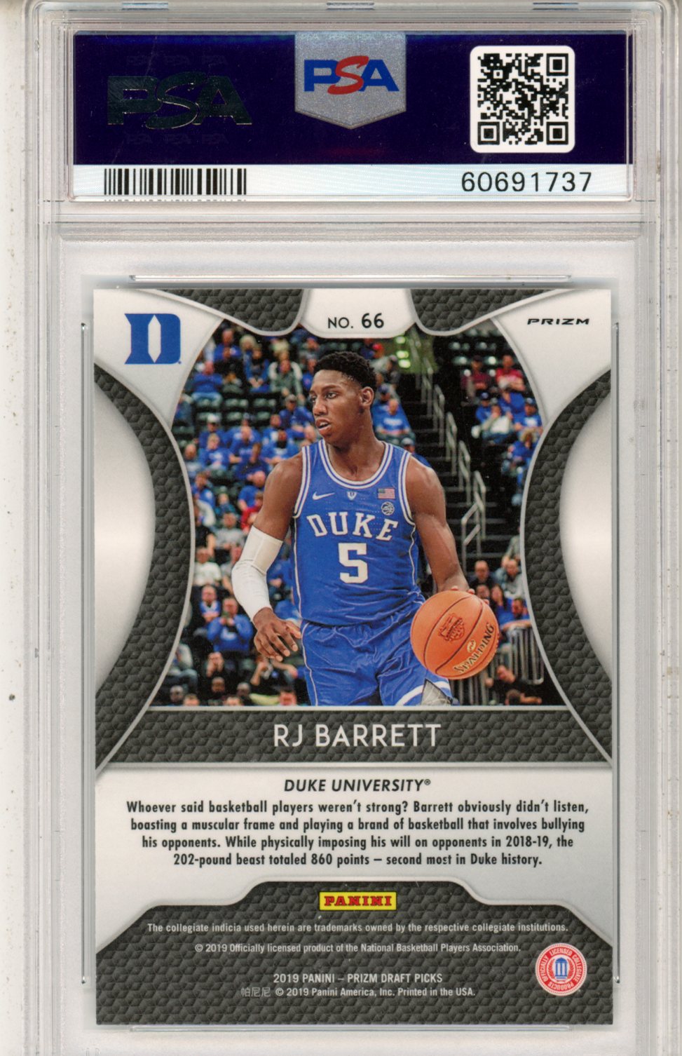 2019 Panini Prizm Draft Picks RJ Barrett Silver #66 PSA 9 - Graded Sports Cards