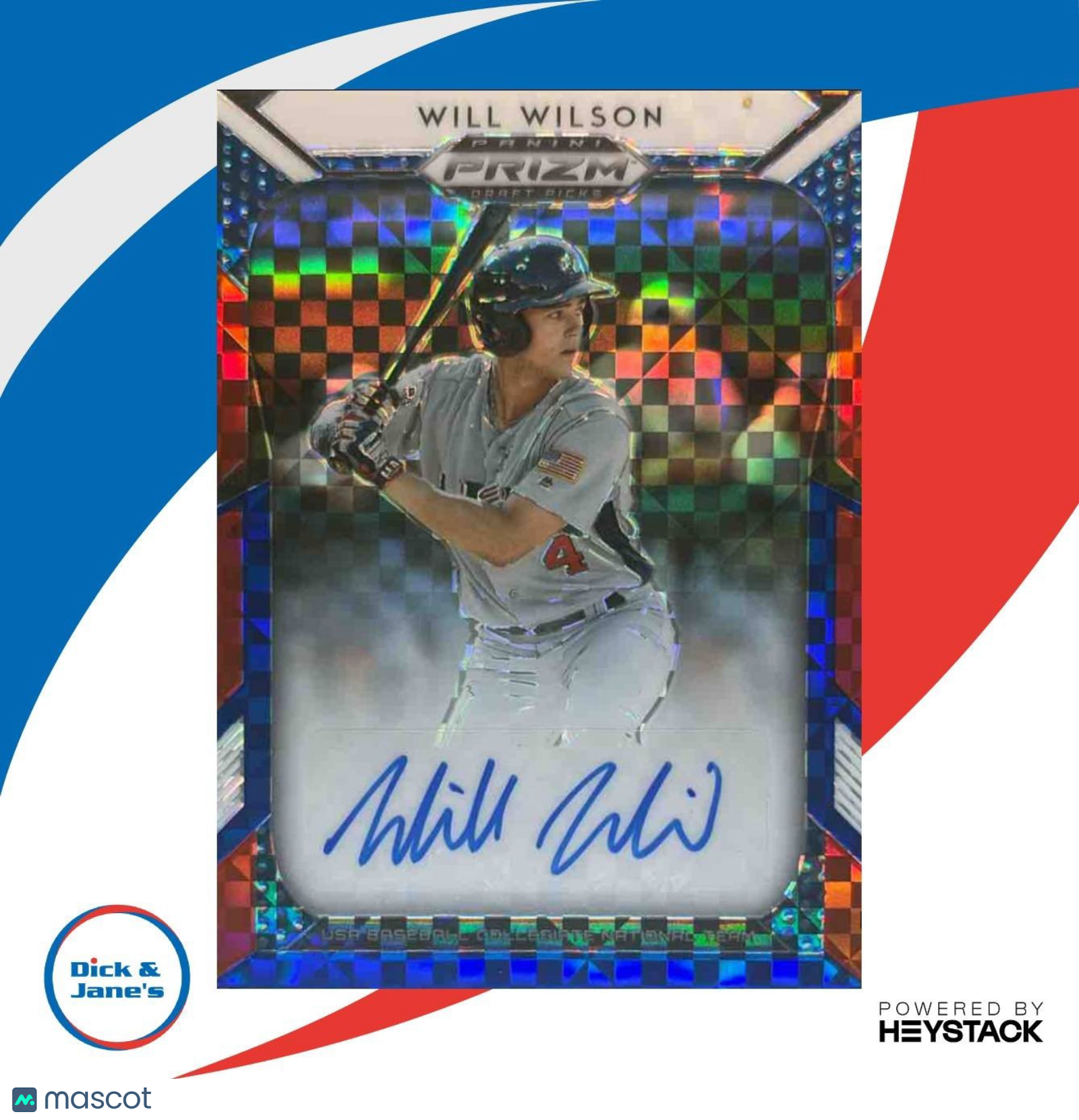 2019 Panini Prizm Draft Picks Will Wilson Auto Red/White/Blue 13/99 #26 USA - Sports Cards