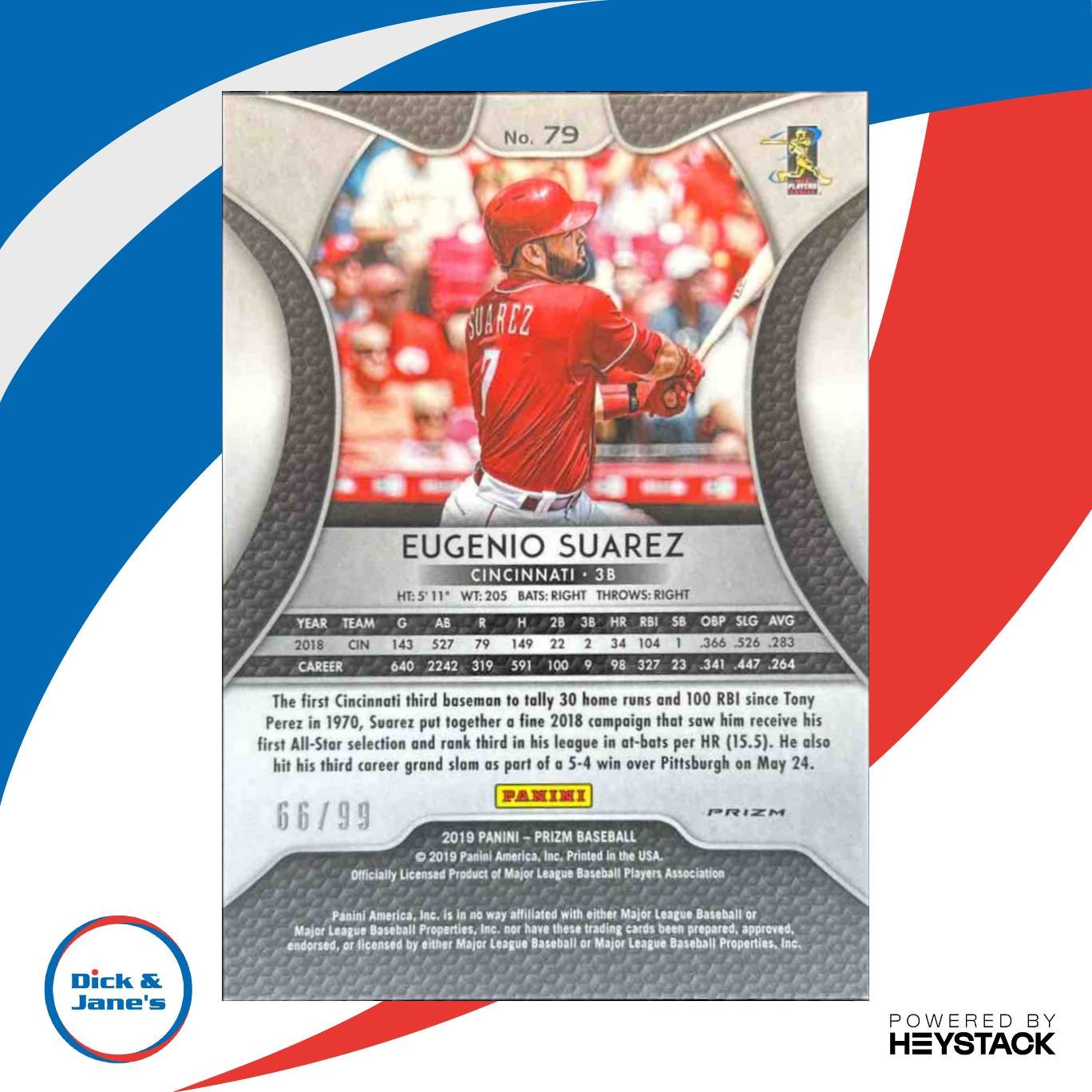 2019 Panini Prizm Eugenio Suarez Zebra Stripes SSP 66/99 #79 Cincinnati Reds - Sports Cards