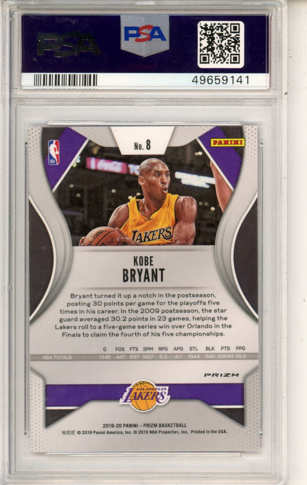 2019 Panini Prizm Kobe Bryant Pink Ice #8 PSA 9 lakers Graded Sports Cards