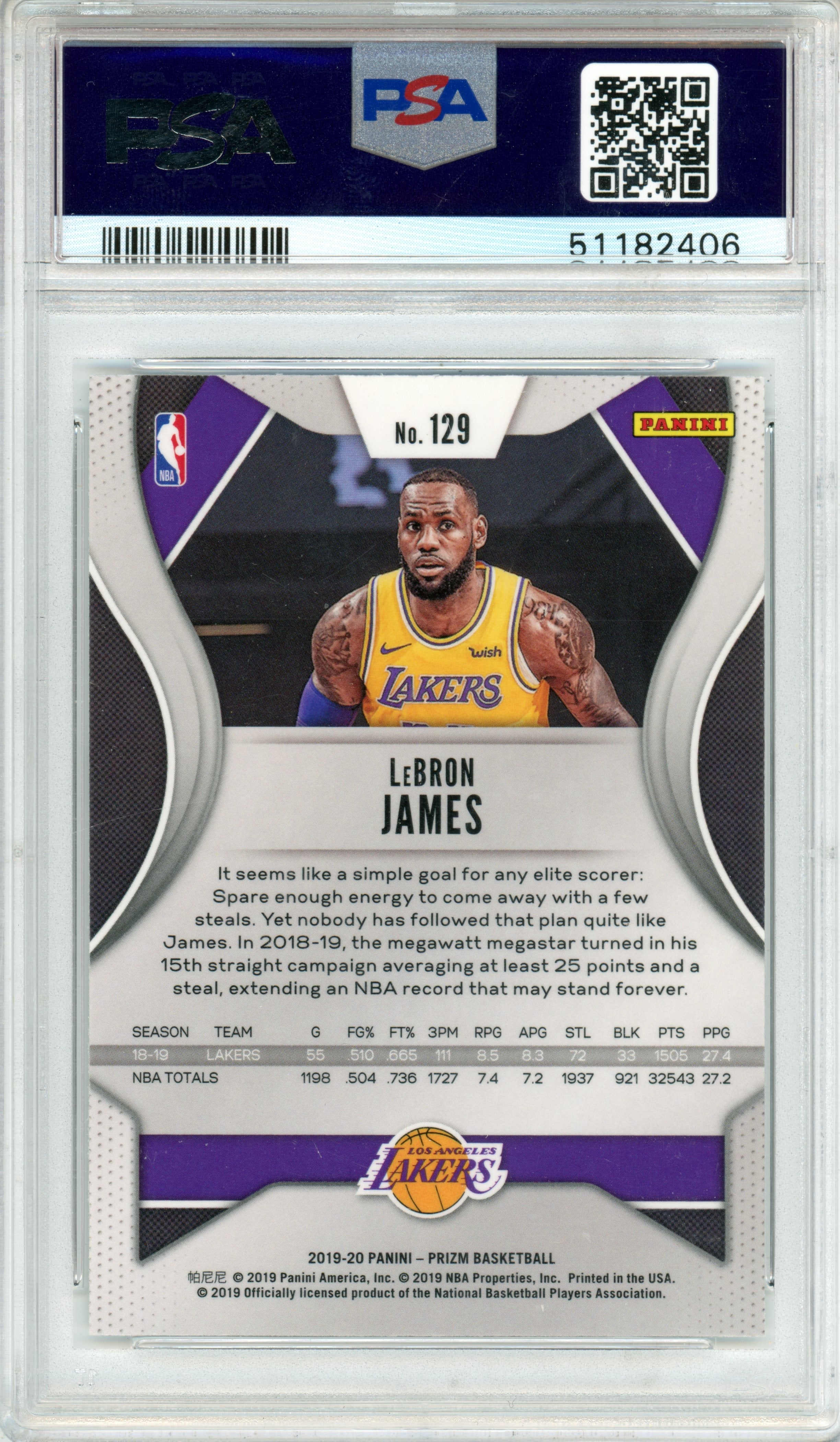 2019 Panini Prizm LeBron James #129 PSA 10 GEM MINT Los Angeles Lakers - Graded Sports Cards