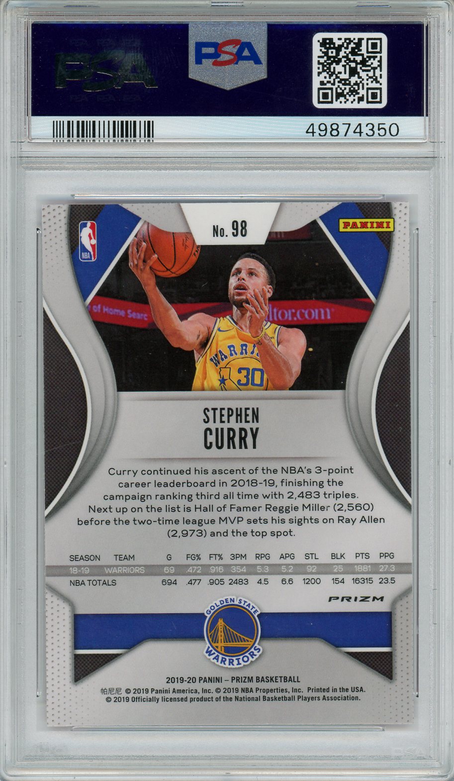 2019 Panini Prizm Stephen Curry Pink Ice #98 PSA 10 - Graded Sports Cards
