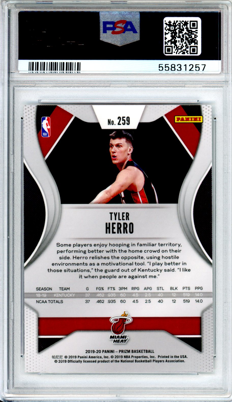 2019 Panini Prizm Tyler Herro Rookie #259 PSA 9 Miami Heat - Graded Sports Cards