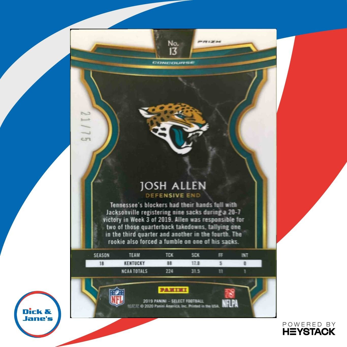 2019 Panini Select Josh Allen Purple Prizm /75 #13 Jacksonville Jaguars - Sports Cards