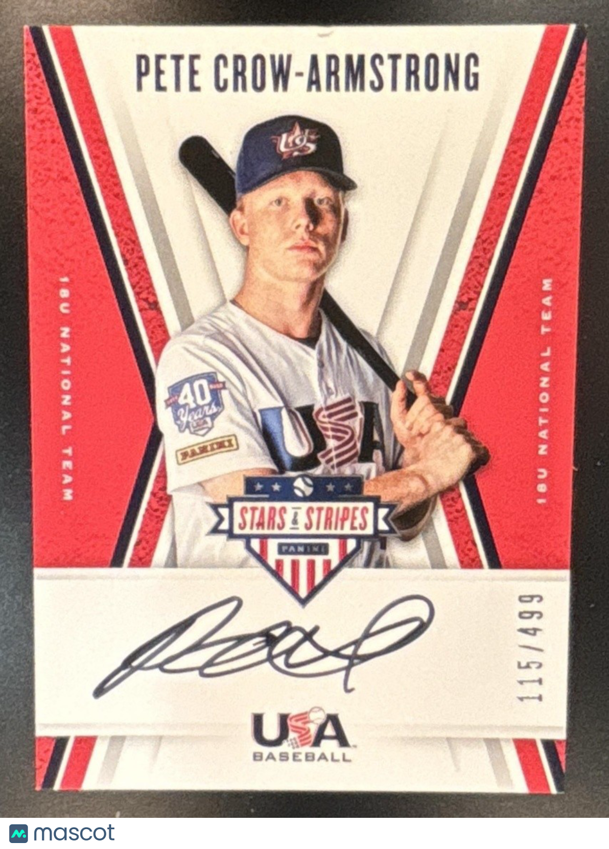 2019 Panini USA Baseball Stars & Stripes Pete Crow-Armstrong National Auto /499 - Sports Cards