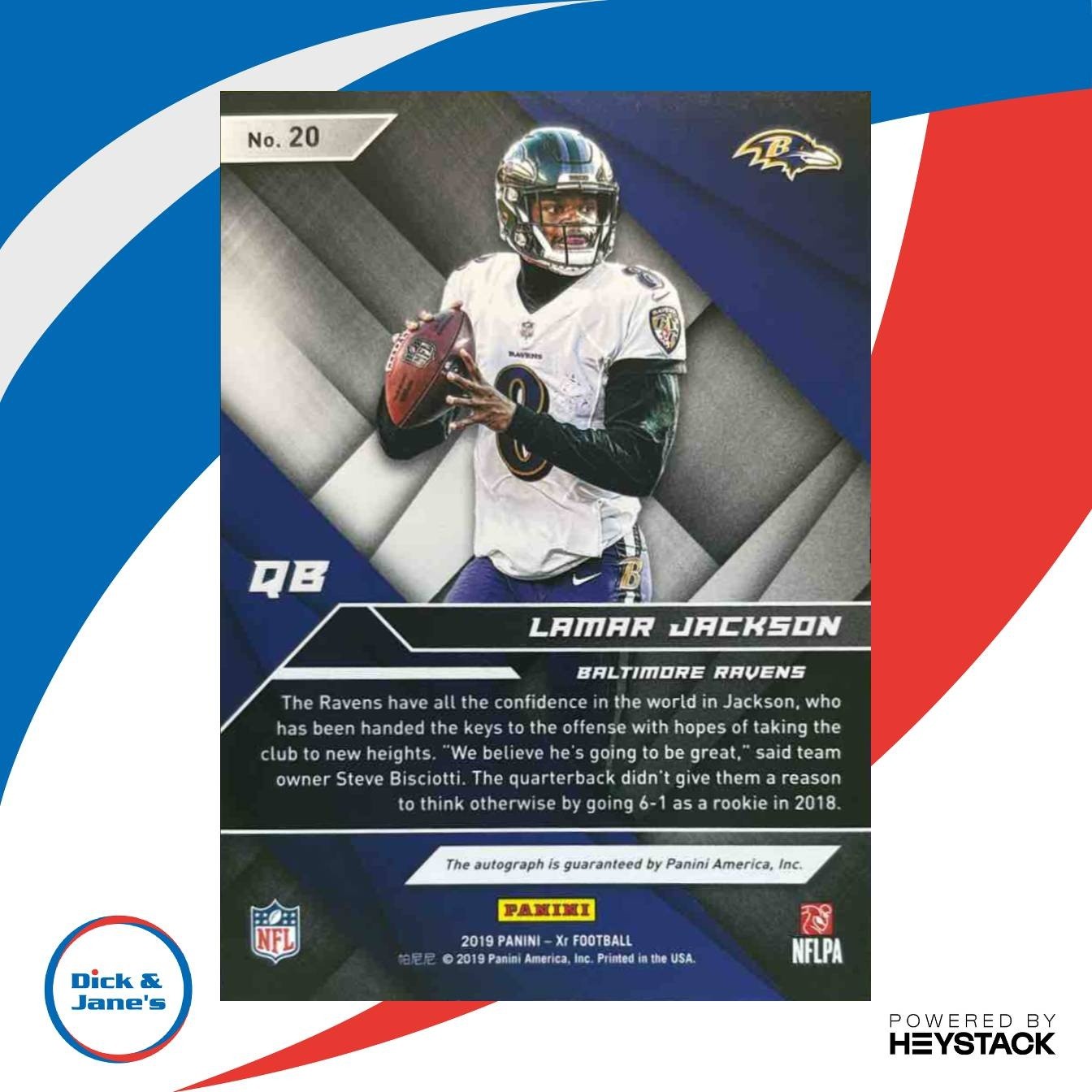 2019 Panini XR Lamar Jackson Auto /25 #20 Baltimore Ravens - Sports Cards