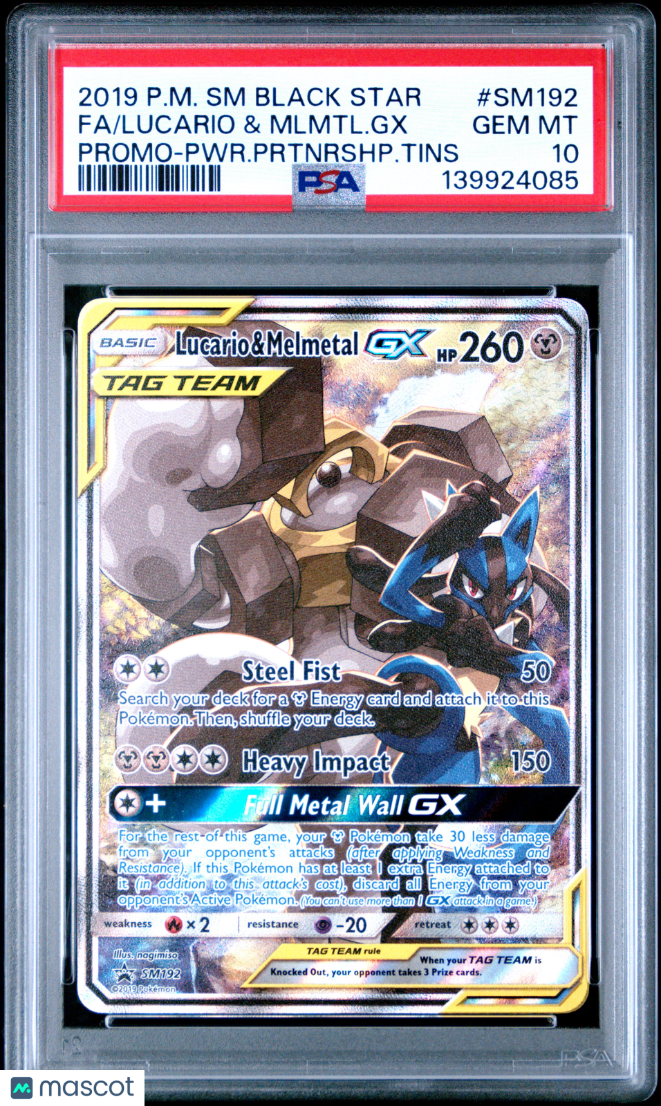 2019 Pokemon SM Black Star Promo Lucario & Mlmtl. GX Promo Fa PSA 10 - Graded TCG/CCG