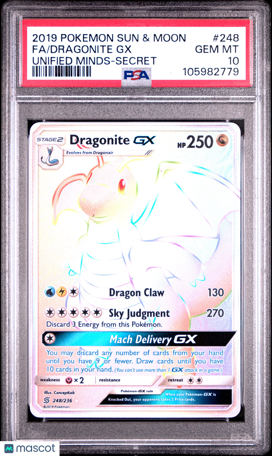 2019 Pokemon SM Unified Minds Dragonite GX #248 FA Secret PSA 10 GEM MINT - Graded TCG/CCG