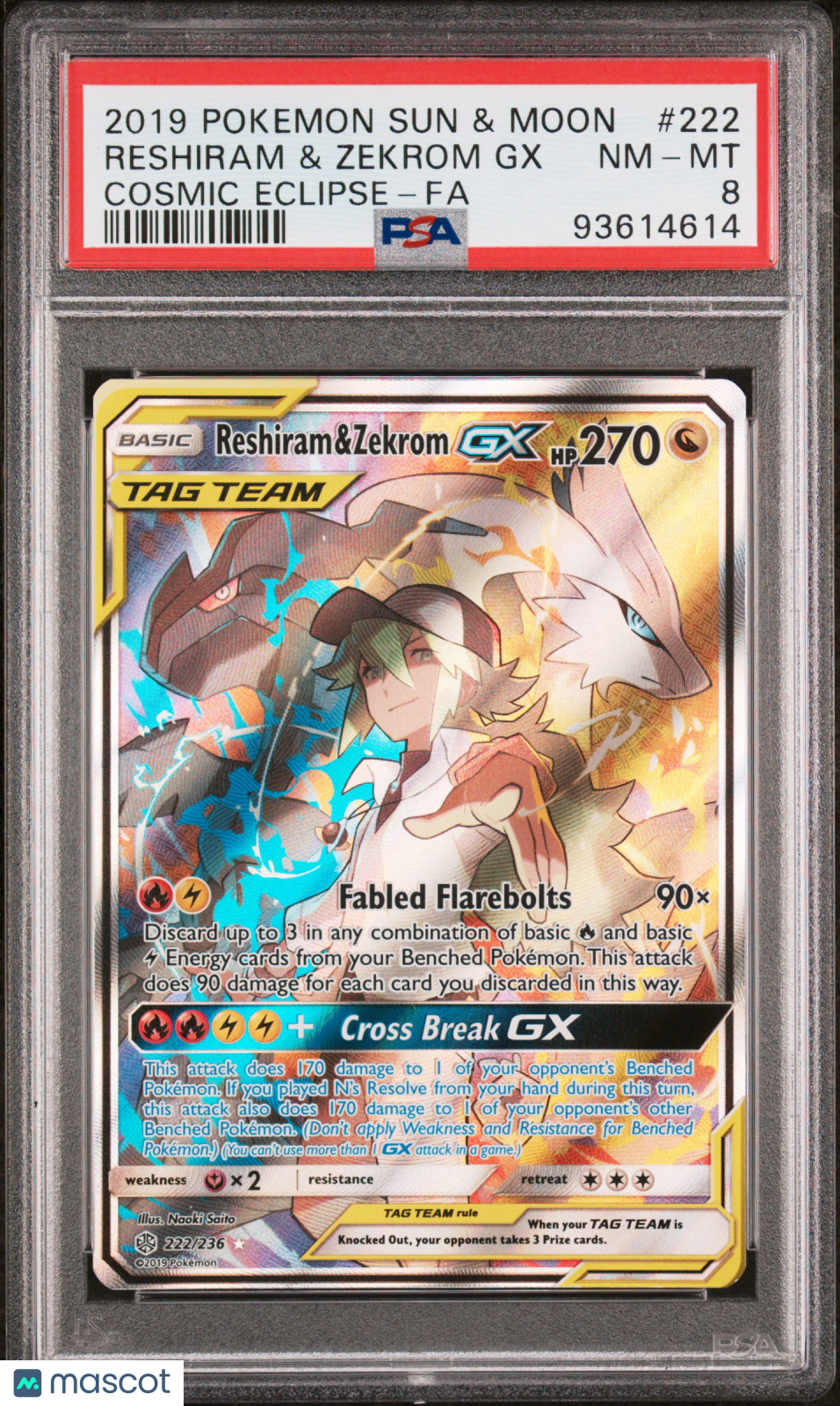 2019 Pokemon Sun & Moon Cosmic Eclipse Reshiram & Zekrom GX #222 FA PSA 8 - Graded TCG/CCG