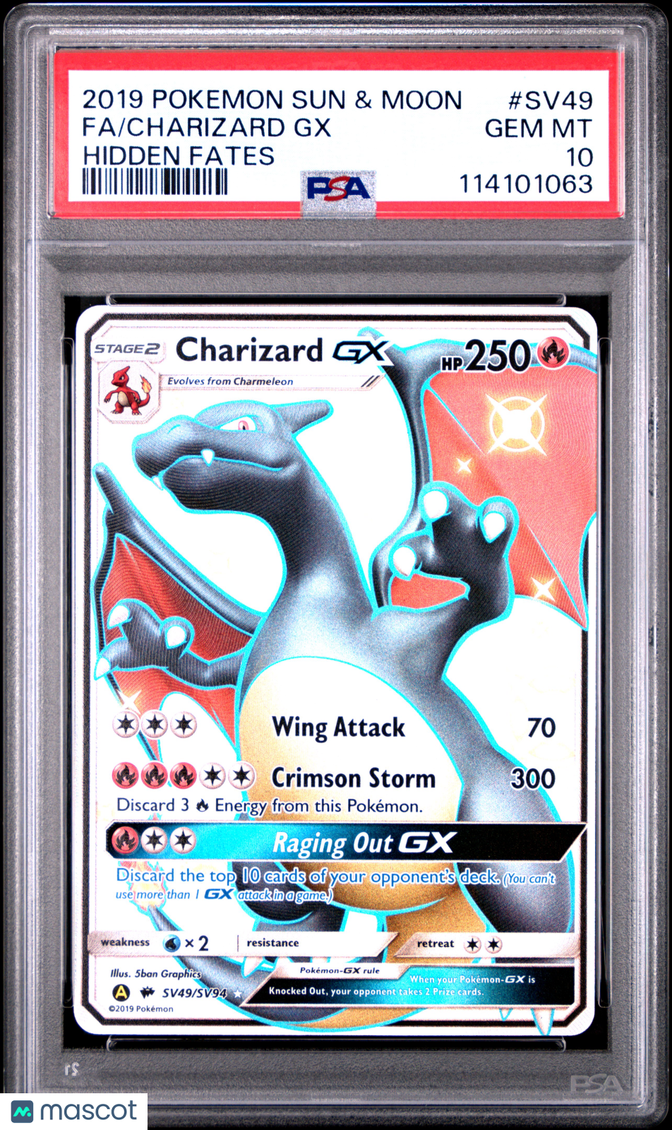 2019 Pokemon Sun & Moon Hidden Fates Charizard GX #SV49 Hidden Fates PSA 10 - Graded TCG/CCG