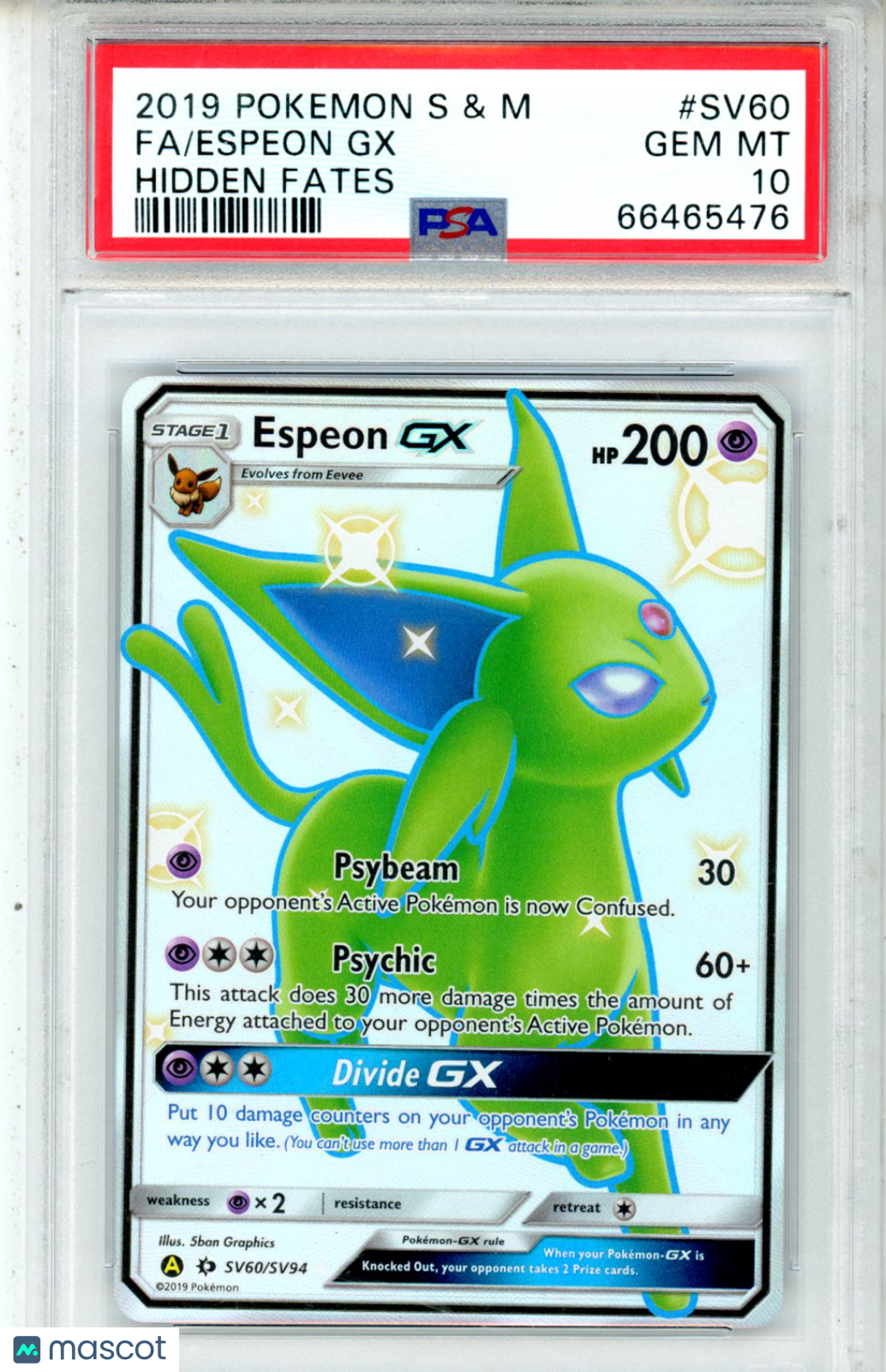2019 Pokemon Sun & Moon Hidden Fates Espeon GX #SV60 FA PSA 10 GEM MINT - Graded TCG/CCG