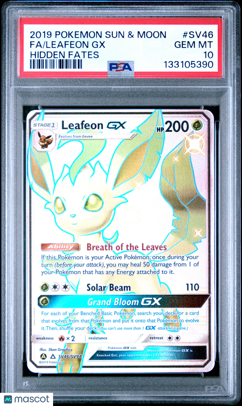 2019 Pokemon Sun & Moon Hidden Fates Leafeon GX #SV46 FA PSA 10 GEM MINT - Graded TCG/CCG