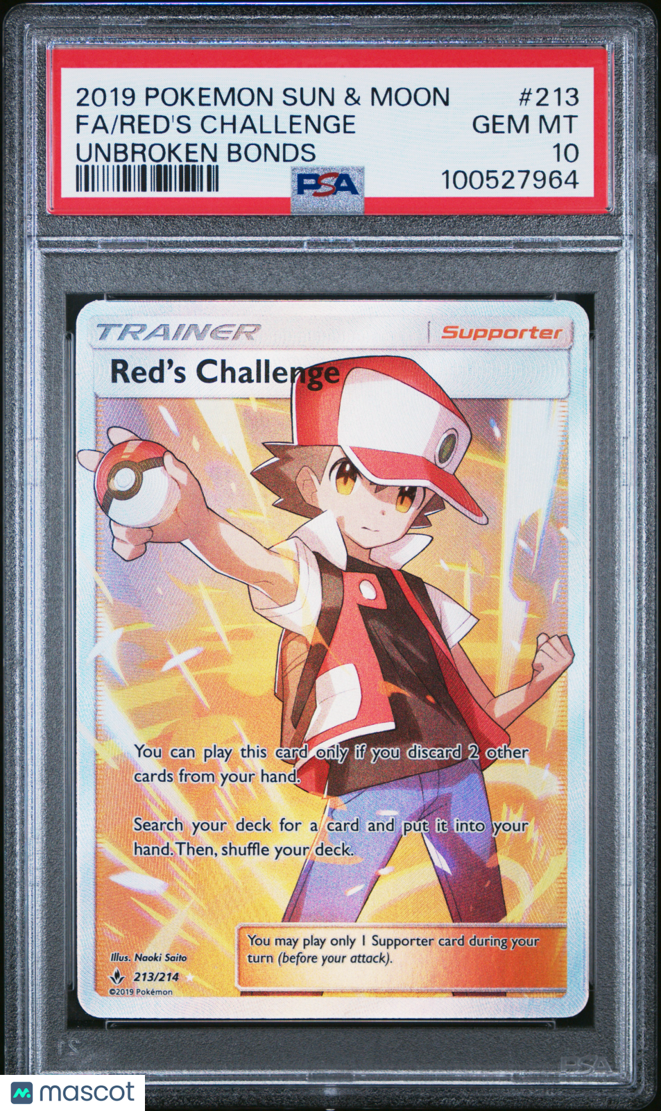 2019 Pokemon Sun & Moon Unbroken Bonds Red’s Challenge #213 FULL ART PSA 10 - Graded TCG/CCG