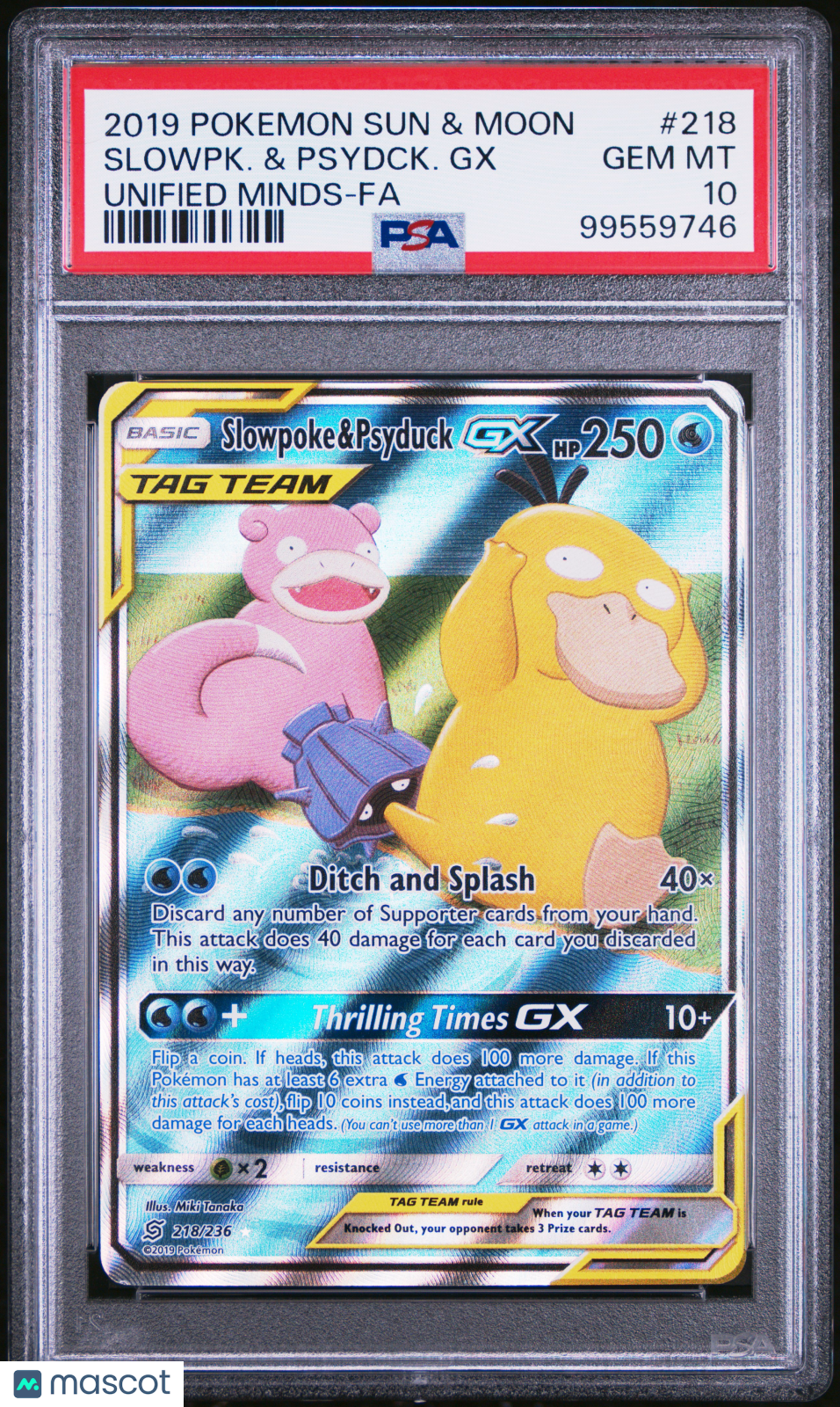 2019 Pokemon Sun & Moon Unified Minds Slowpoke & Psyduck GX #218 FA PSA 10 GEM - Graded TCG/CCG