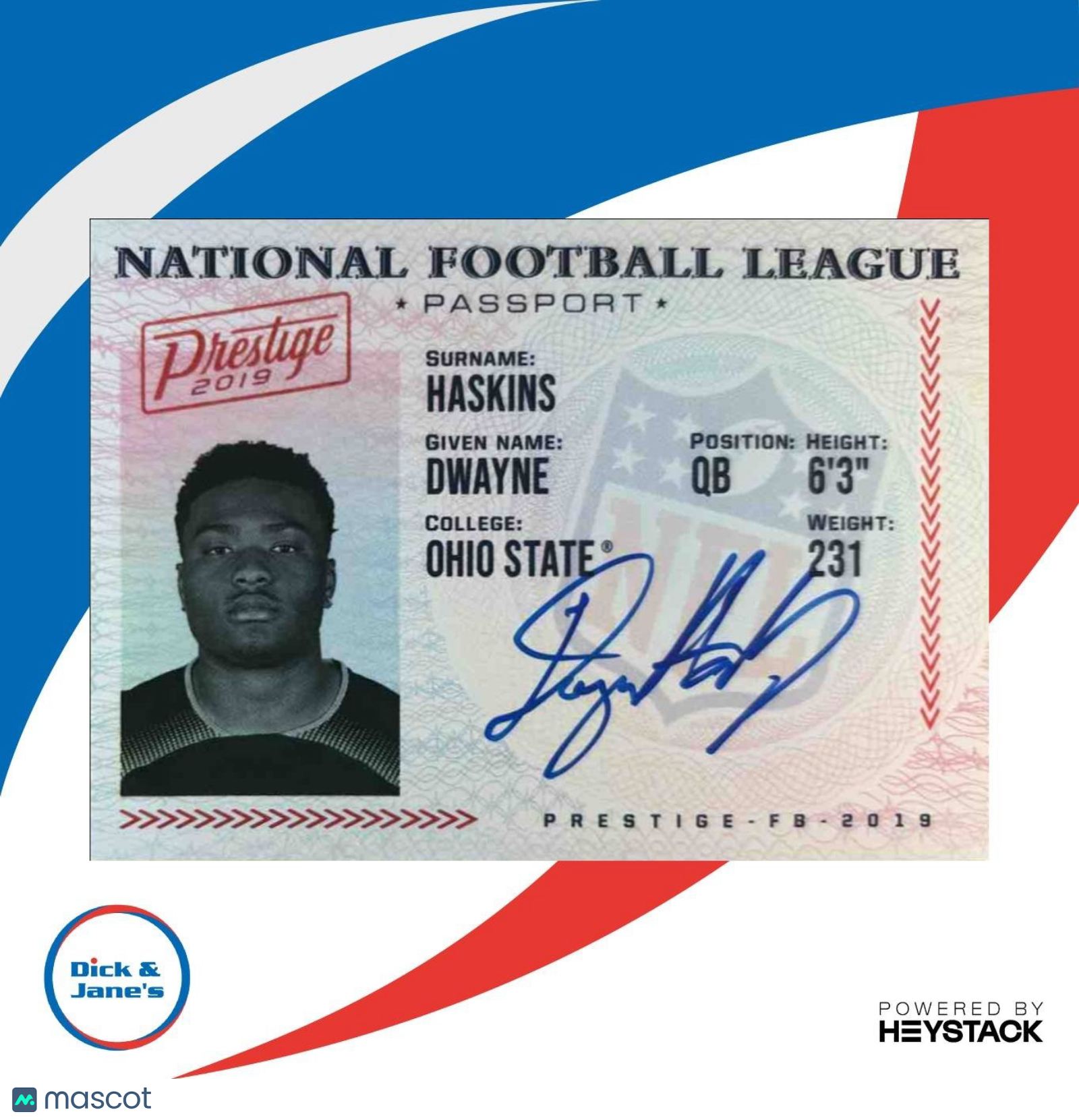 2019 Prestige Dwayne Haskins NFL Passport Signatures RC Auto Ohio State Buckeyes - Sports Cards