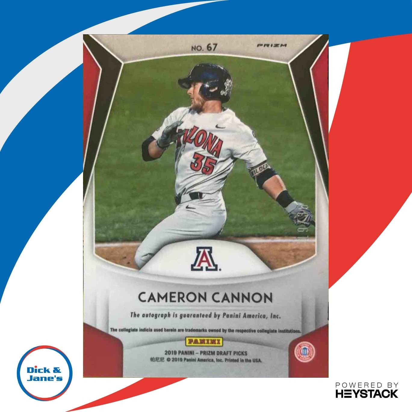 2019 Prizm Draft Picks Cameron Cannon Auto Blue /36 #67 Wildcats - Sports Cards