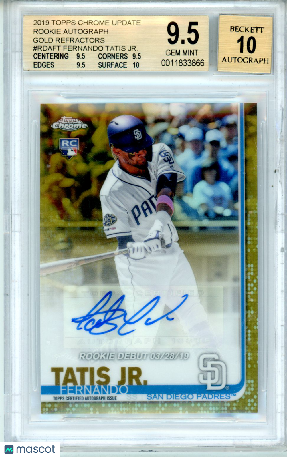 2019 Topps Chrome Update Rookie Autos Gold Refractors Fernando Tatis Jr. BGS 9.5 - Graded Sports Cards