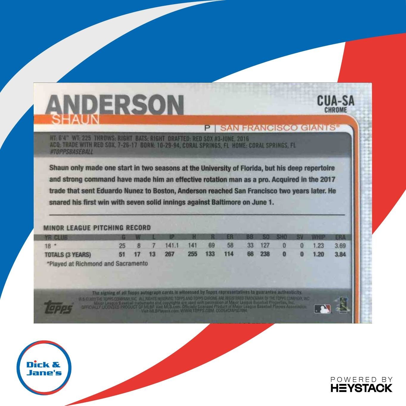 2019 Topps Chrome Update Shaun Anderson Auto #CUA-SA RC San Francisco Giants - Sports Cards