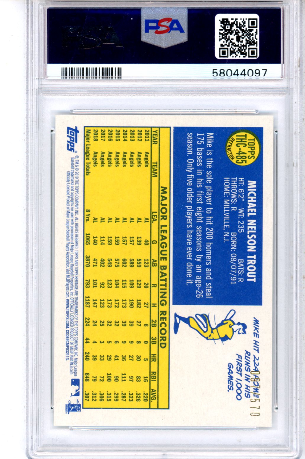 2019 Topps Heritage Mike Trout Chrome Refractor #485 PSA 10 GEM MINT - Graded Sports Cards