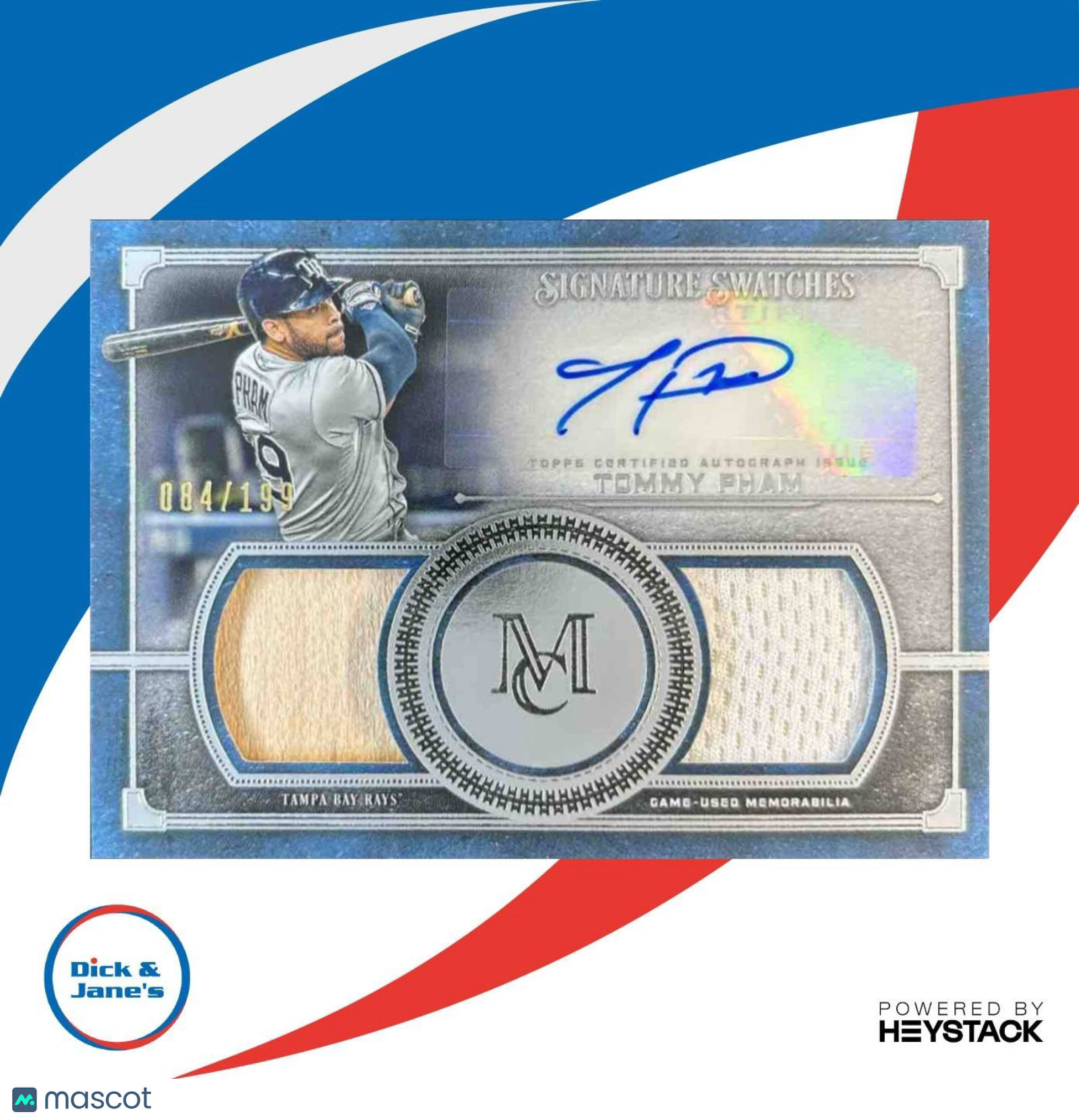 2019 Topps Museum Collection Tommy Pham Signature Swatches Dual Relic /199 Rays - Sports Cards