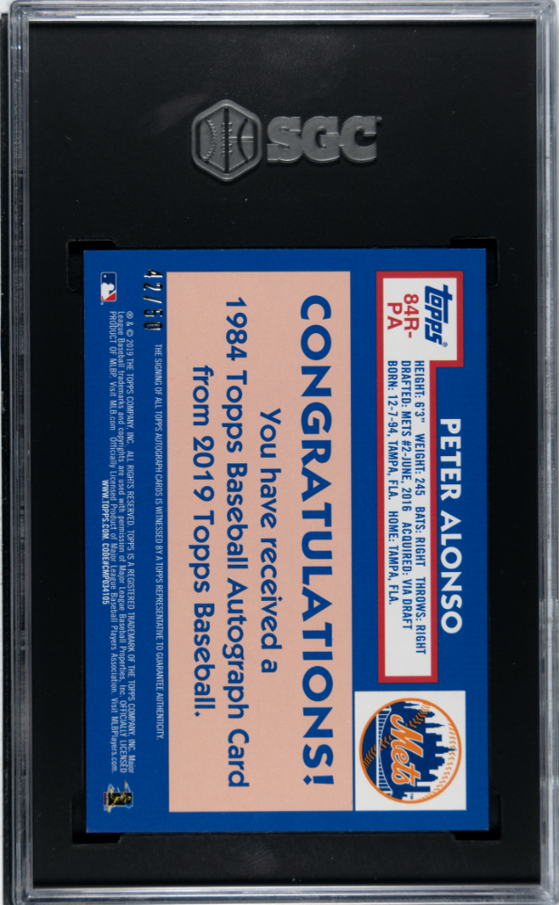 2019 Topps Peter Alonso ’84 Design Autograph Gold /50 #84R-PA SGC 9 Rookie - Graded Sports Cards