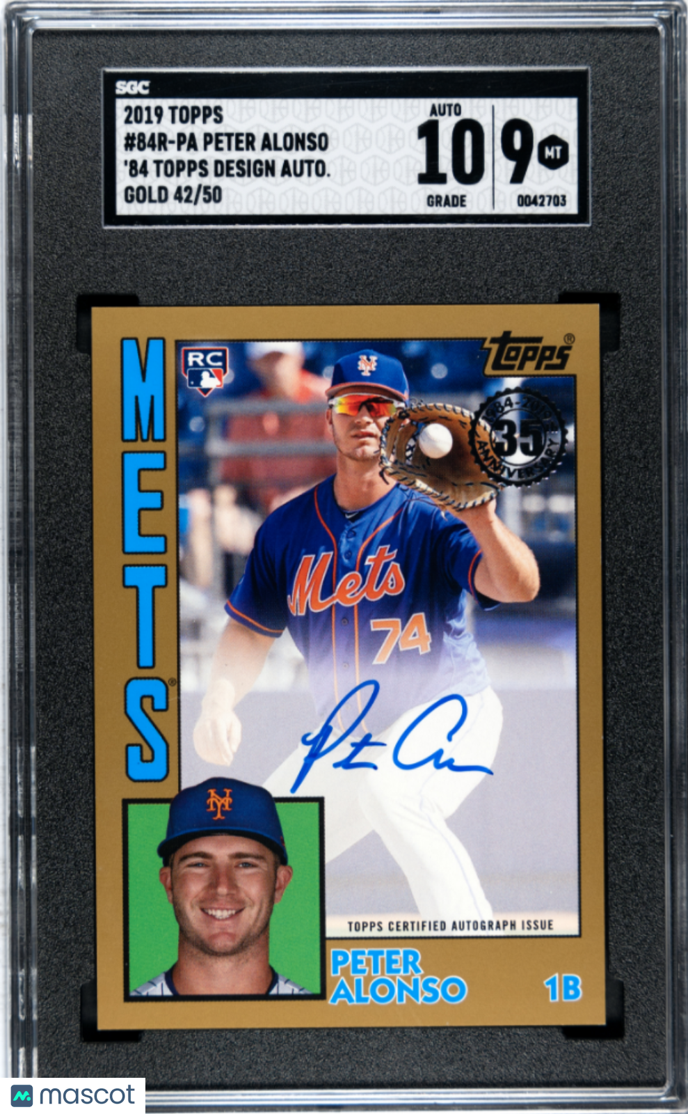 2019 Topps Peter Alonso ’84 Design Autograph Gold /50 #84R-PA SGC 9 Rookie - Graded Sports Cards
