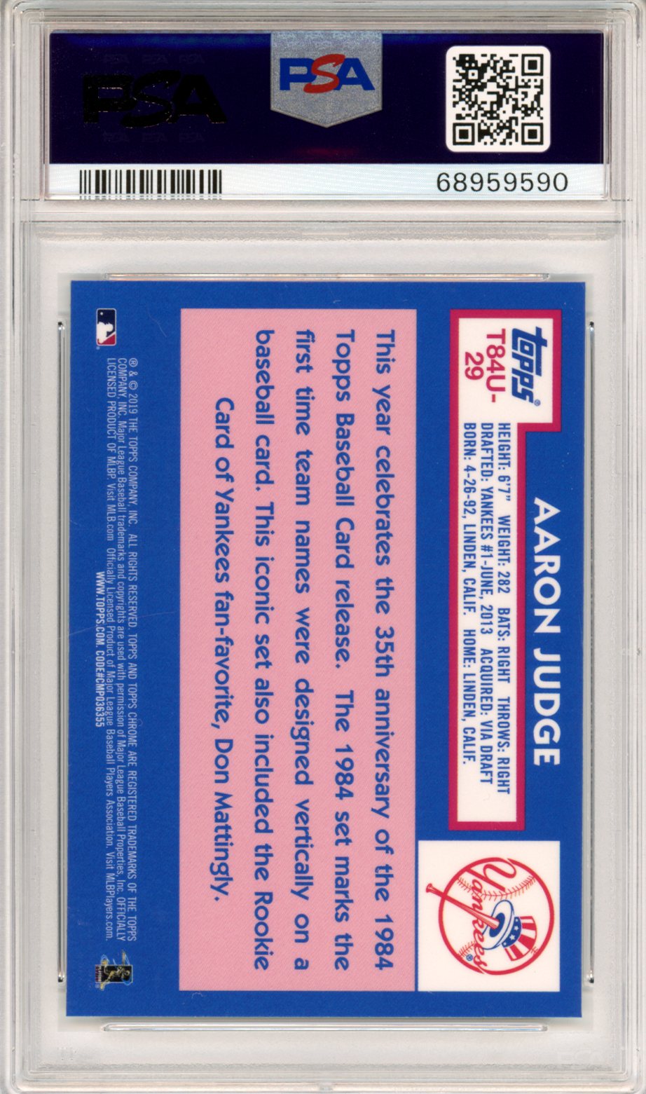 2019 Topps Silver Pack 1984 Chrome Promo Aaron Judge #29 PSA 10 - Graded Sports Cards