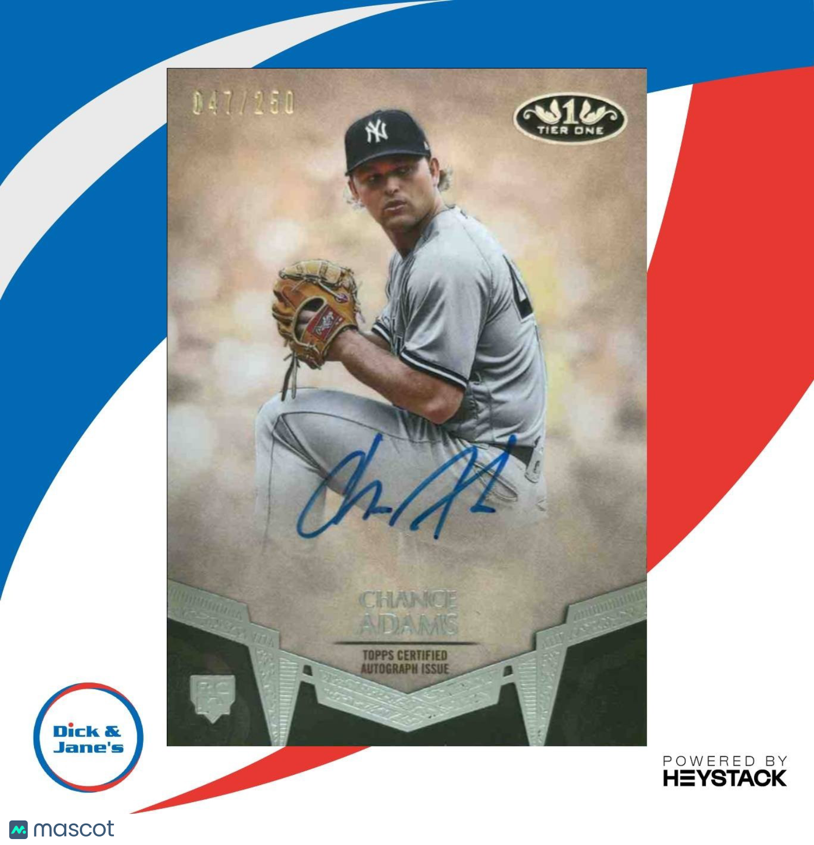 2019 Topps Tier One Chance Adams Break Out Auto 47/250 RC New York Yankees - Sports Cards