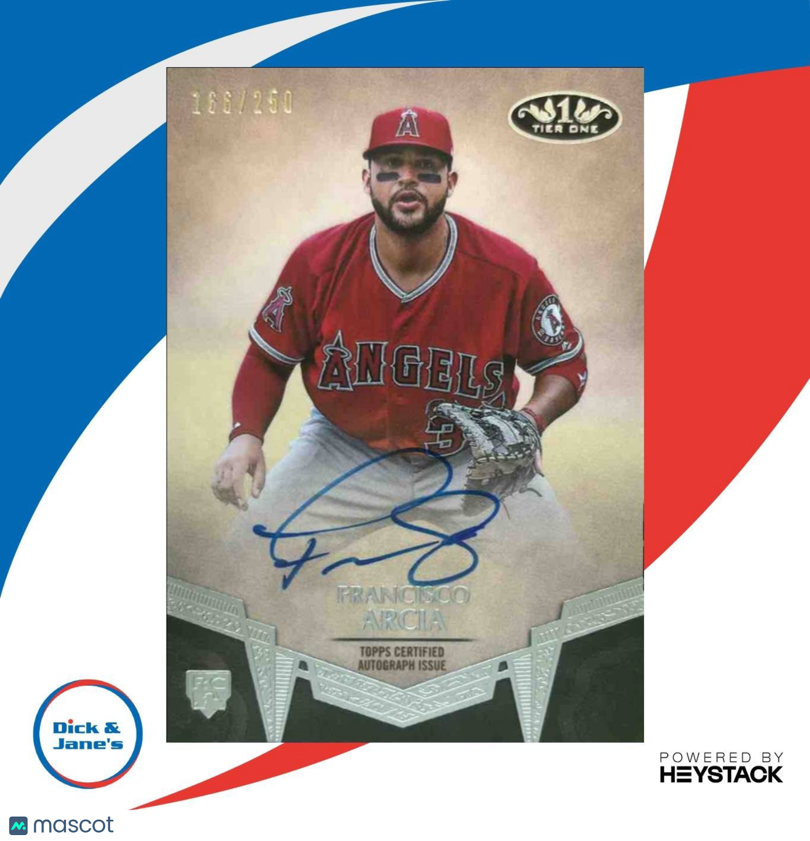 2019 Topps Tier One Francisco Arcia Break Out Auto /250 RC Los Angeles Angels - Sports Cards