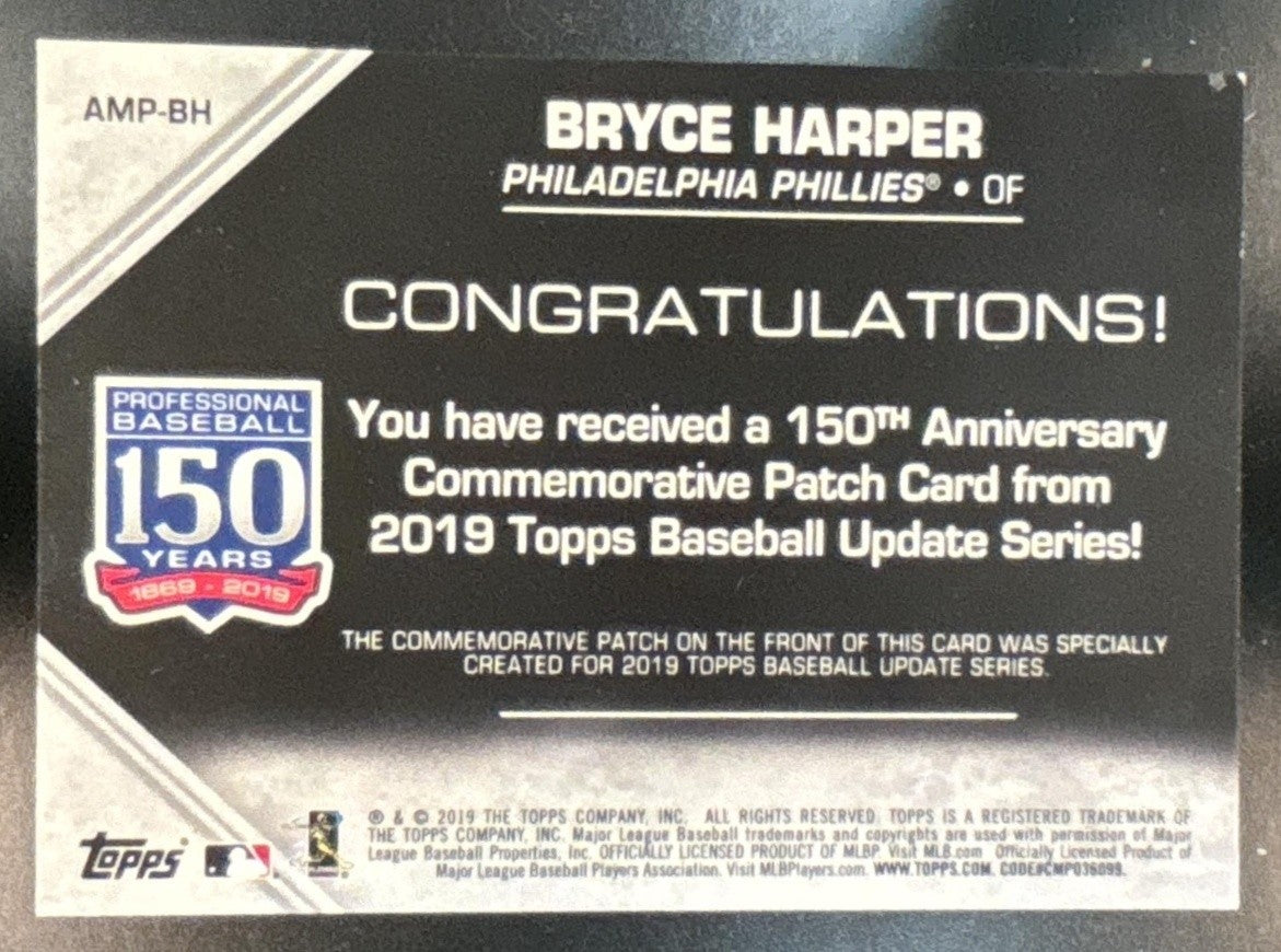 2019 Topps Update Bryce Harper 150th Anniversary Manufactured Patch Phillies - Sports Cards