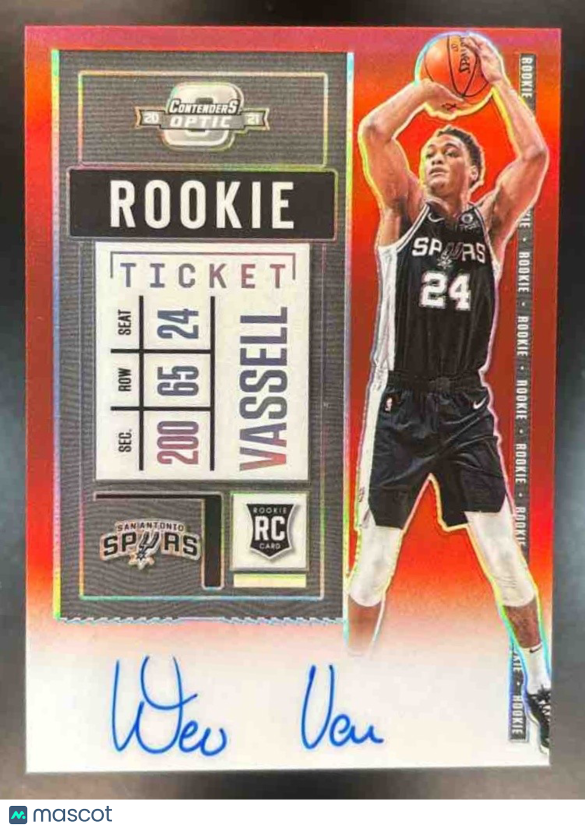 2020-21 Contenders Optic Devin Vassell Blue /99 #130 RC Auto San Antonio Spurs - Sports Cards