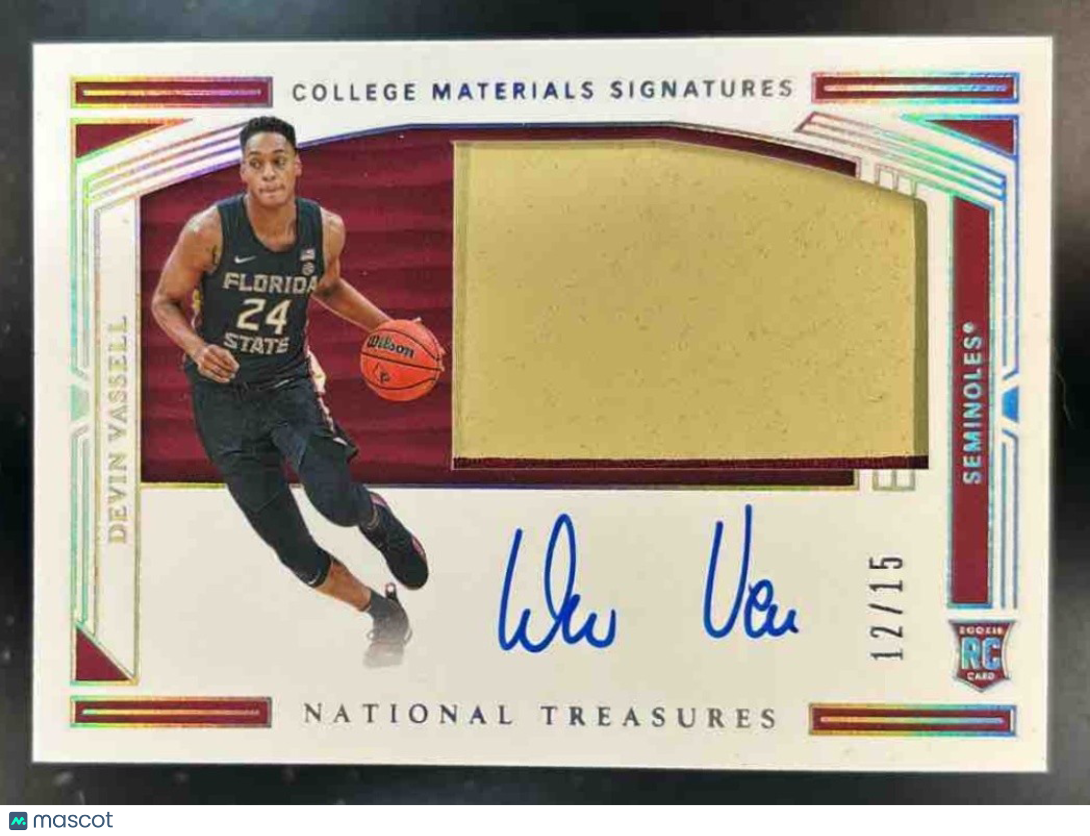 2020-21 National Treasures Collegiate Devin Vassell Patch Auto /10 RC Seminoles - Sports Cards