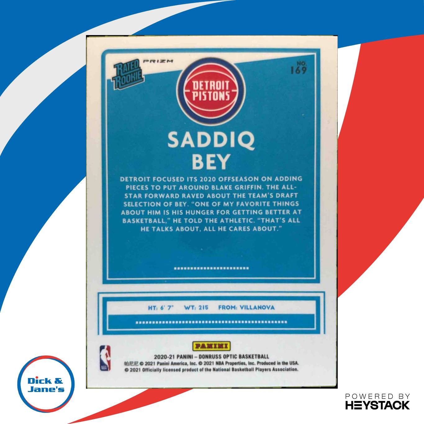 2020-21 Panini Donruss Optic Saddiq Bey Purple Shock #169 RC Detroit Pistons - Sports Cards