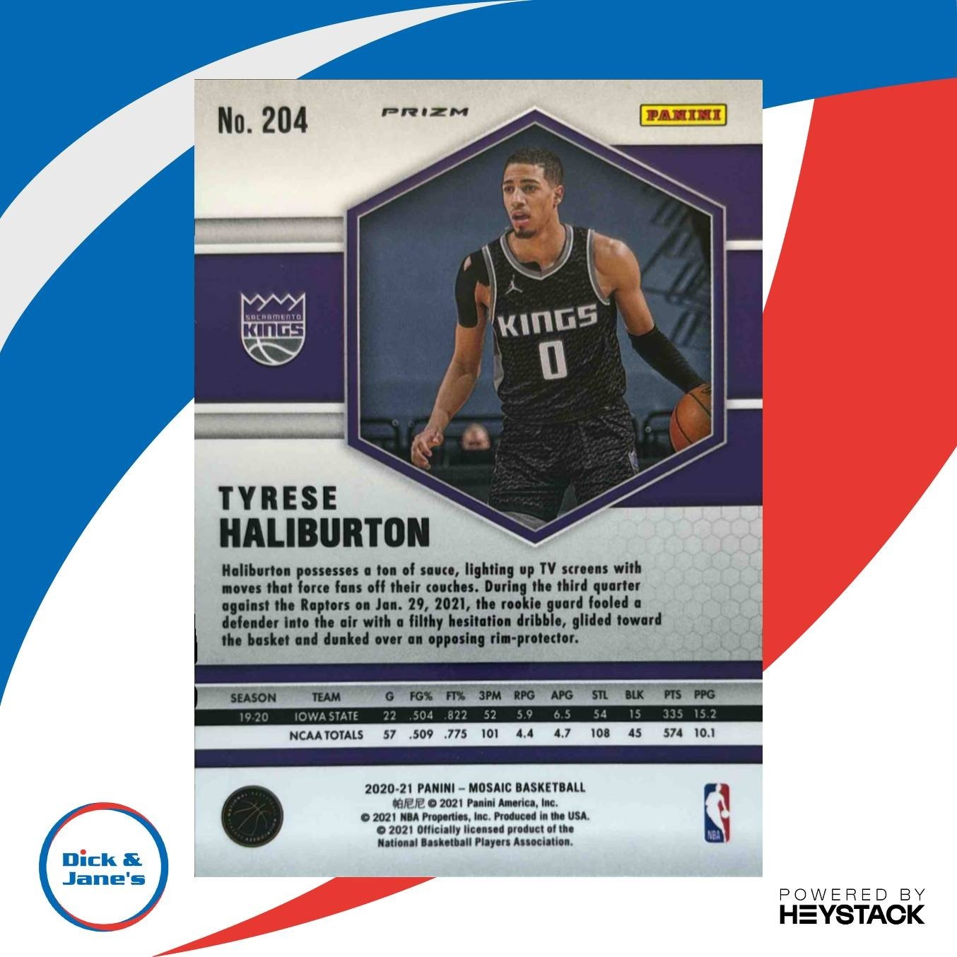 2020-21 Panini Mosaic Tyrese Haliburton Reactive Green #204 RC Sacramento Kings - Sports Cards