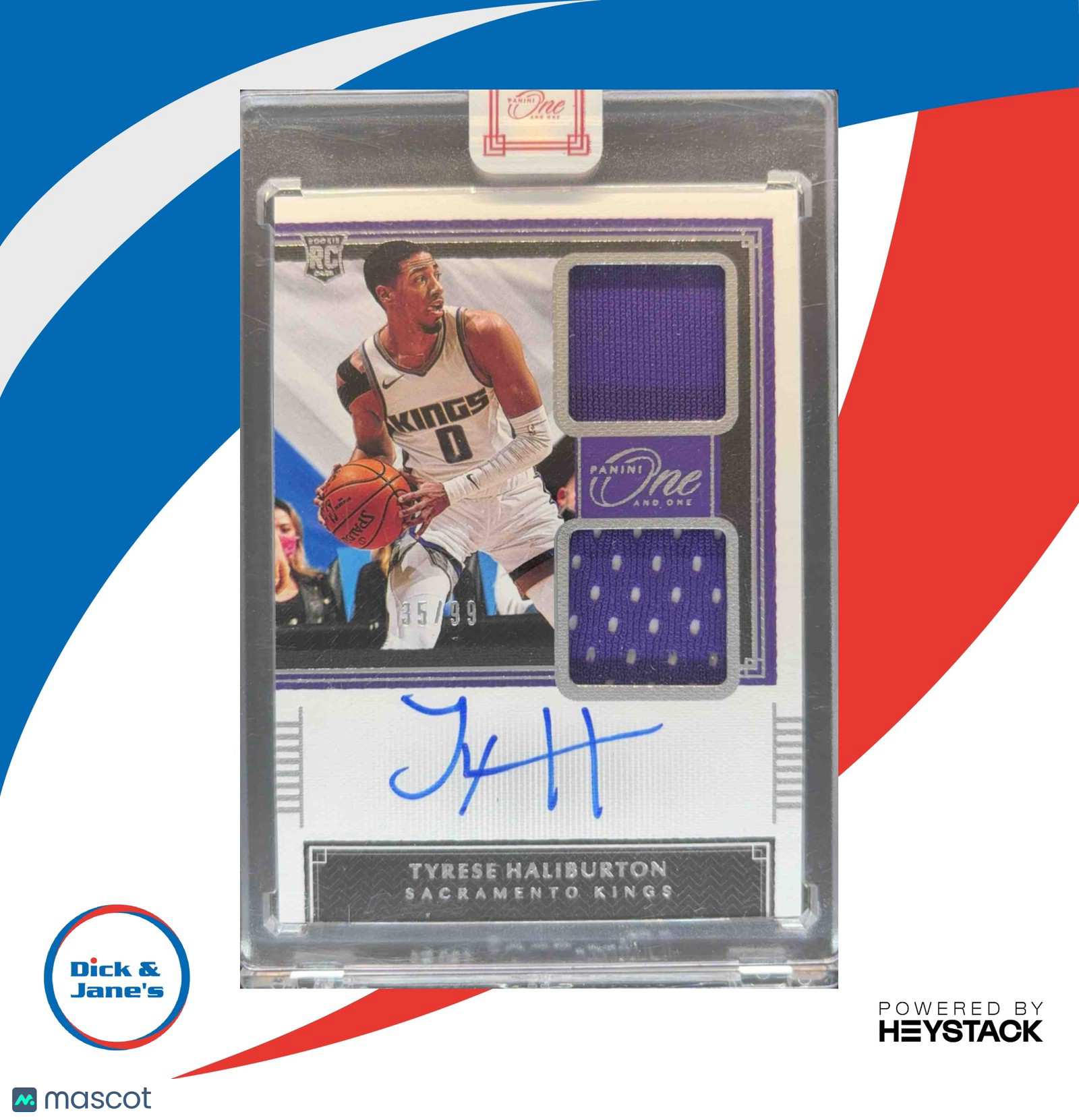 2020-21 Panini One and One Rookie Dual Jersey Autographs Tyrese Haliburton /99 - Sports Cards