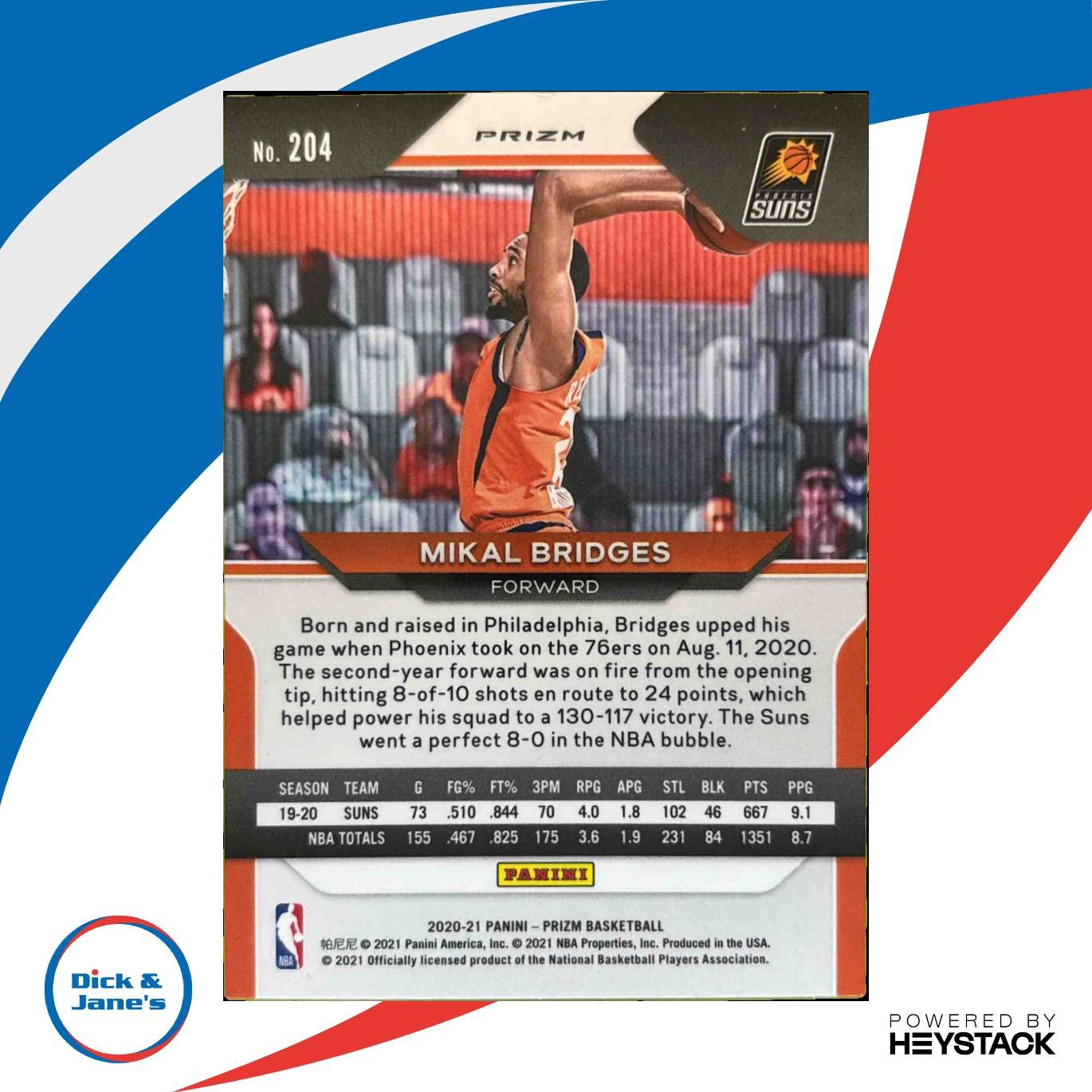 2020-21 Panini Prizm Mikal Bridges Purple Wave Prizms #204 Phoenix Suns - Sports Cards