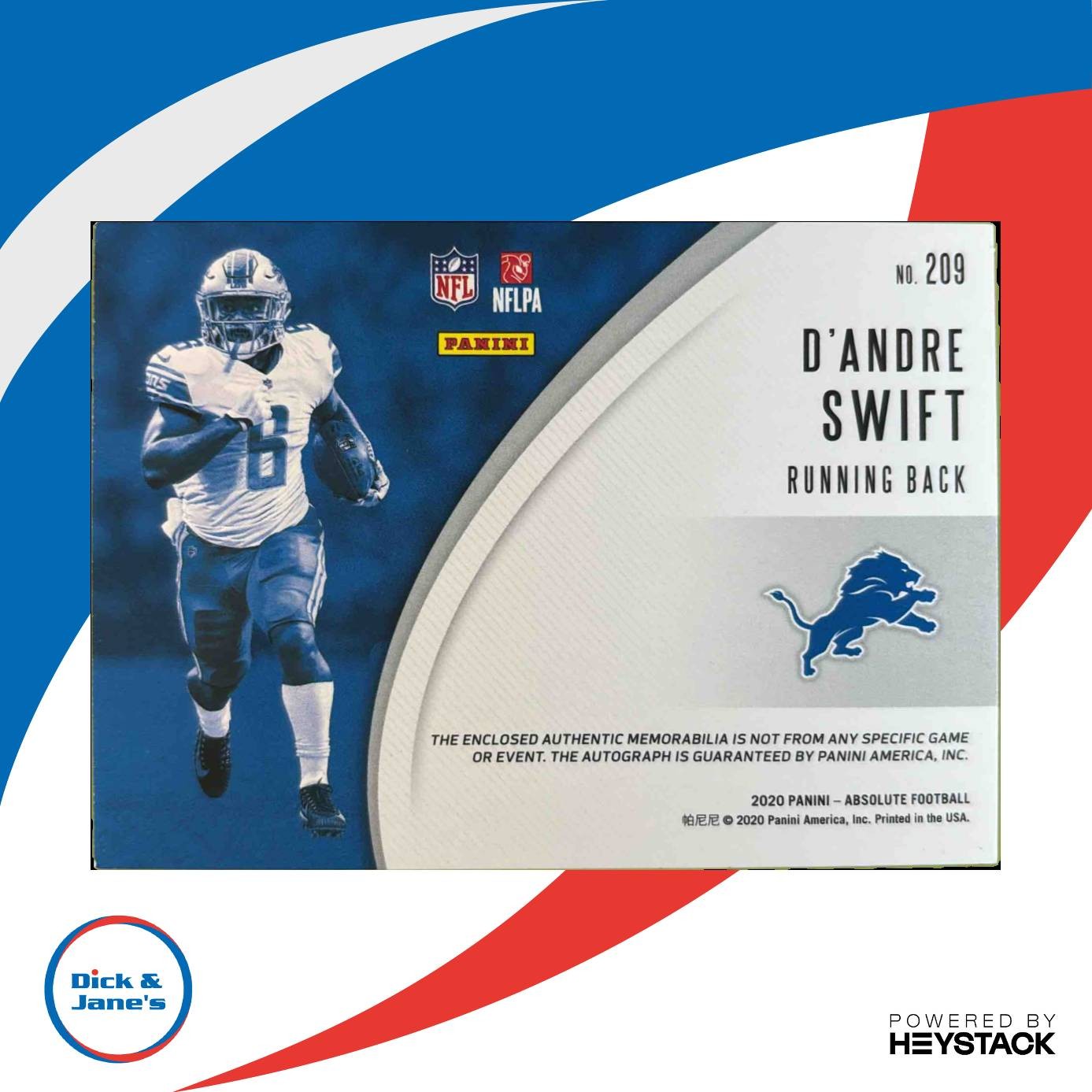 2020 Absolute D Andre Swift Rookie Premiere Patch Autos Spectrum /99 #209 Lions - Sports Cards