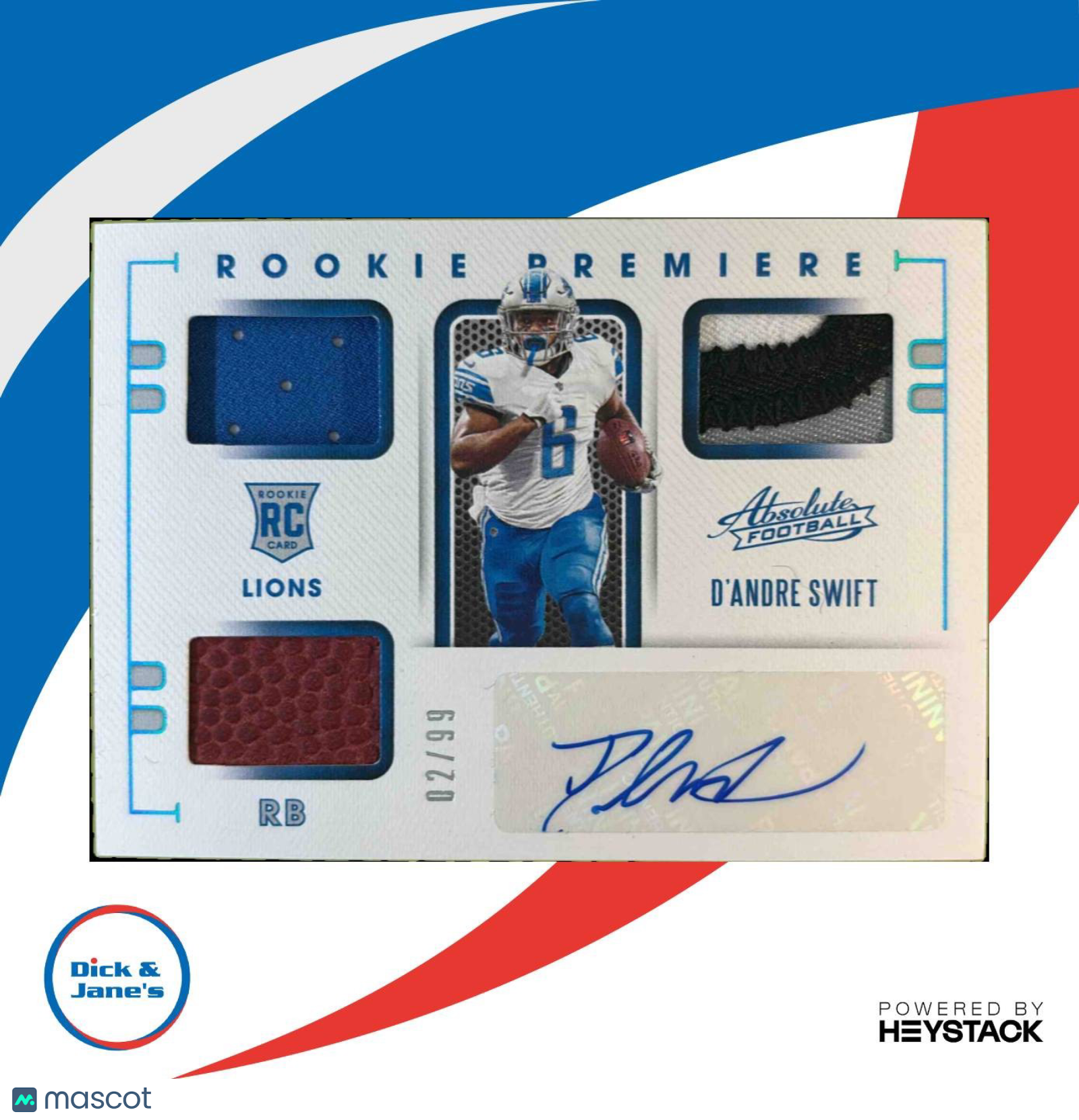 2020 Absolute D Andre Swift Rookie Premiere Patch Autos Spectrum /99 #209 Lions - Sports Cards