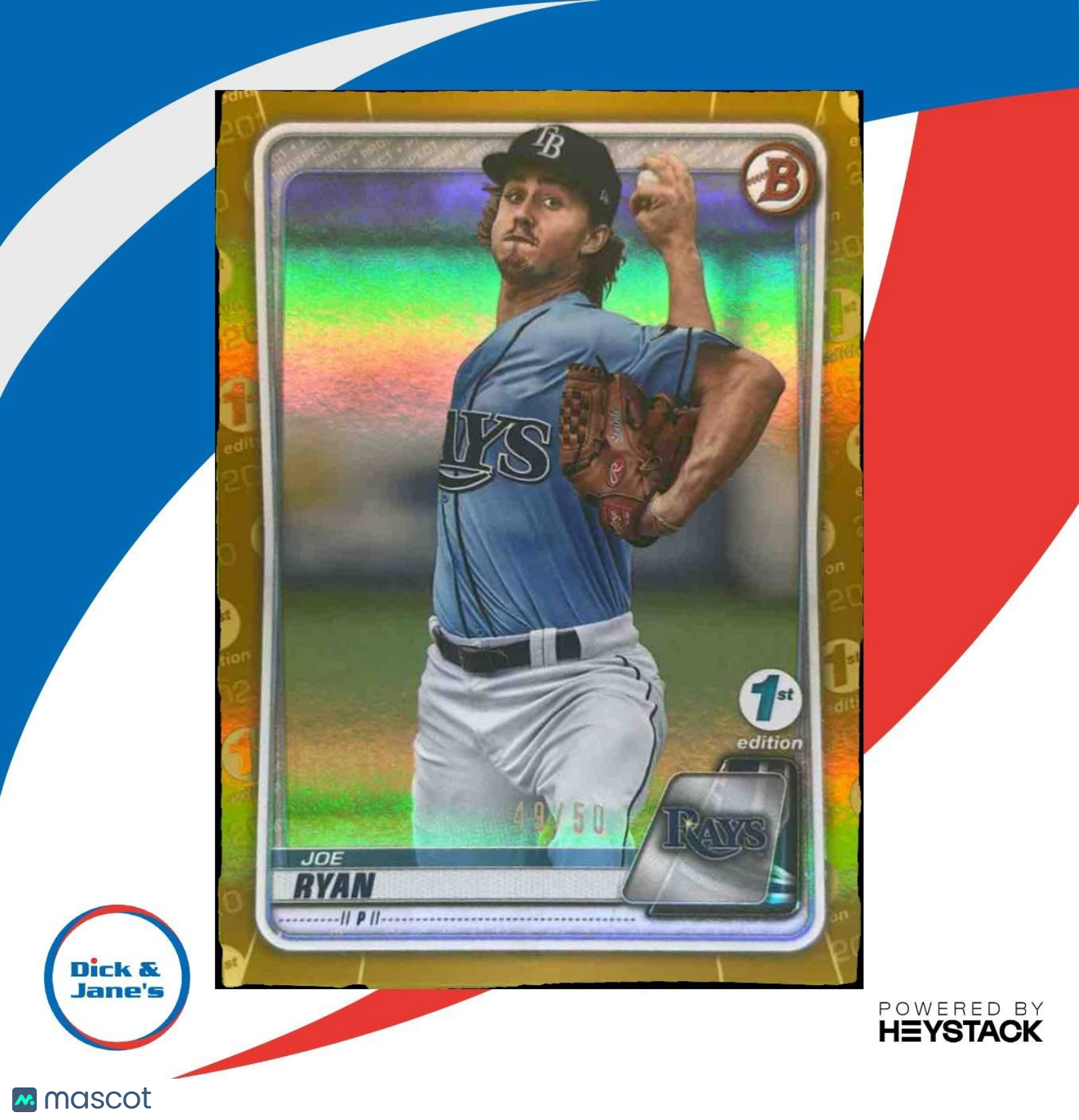 2020 Bowman Draft 1st Edition Joe Ryan Gold 49/50 #BD-31 Tampa Bay Rays - Sports Cards