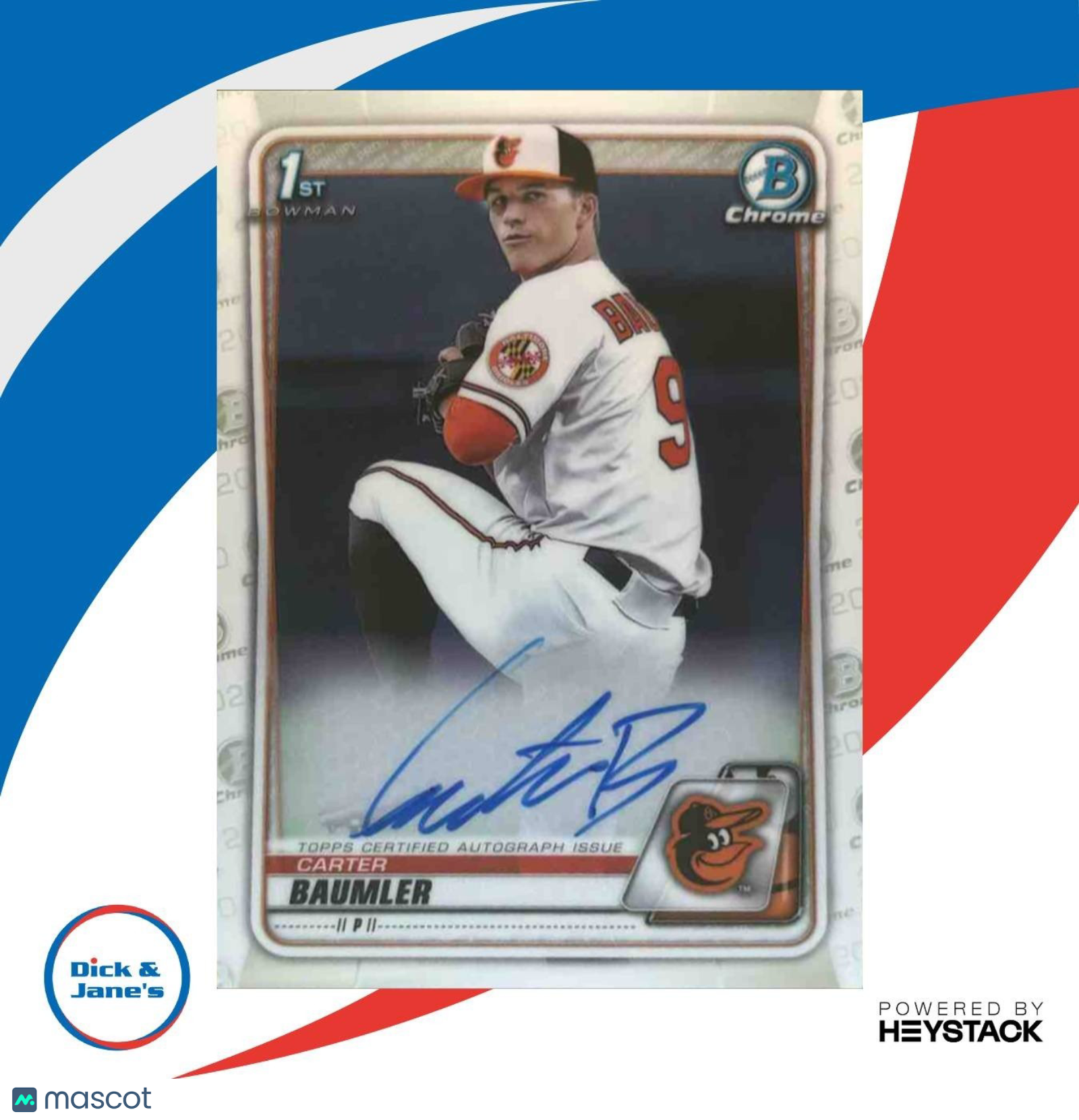 2020 Bowman Draft Carter Baumler Chrome Pick Auto #CDA-CB Baltimore Orioles - Sports Cards