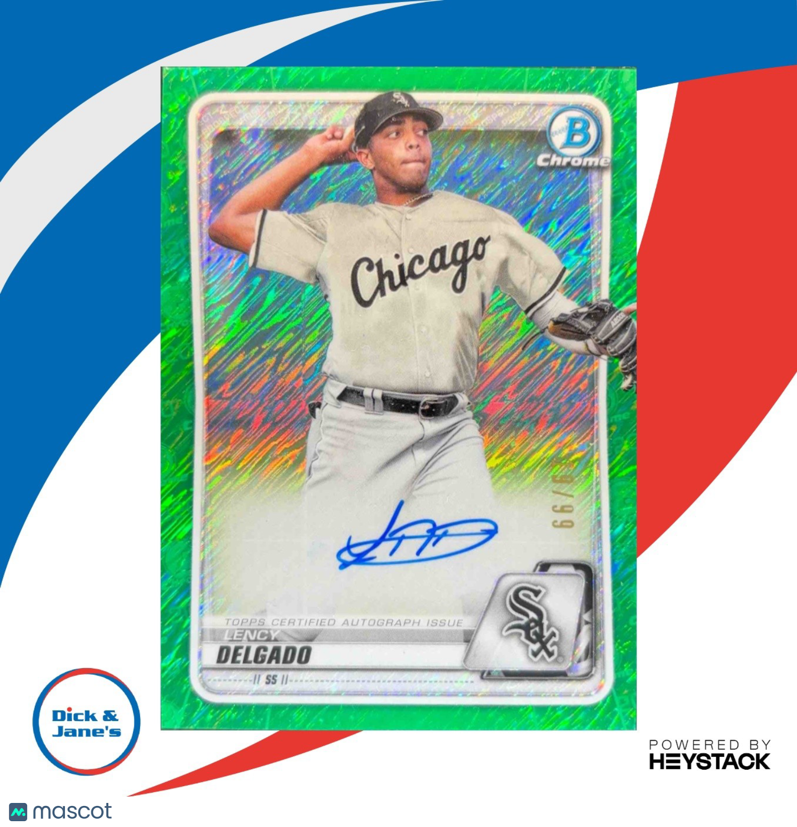 2020 Bowman Lency Delgado Chrome Prospect Auto Green Shimmer Refractor 9/99 - Sports Cards