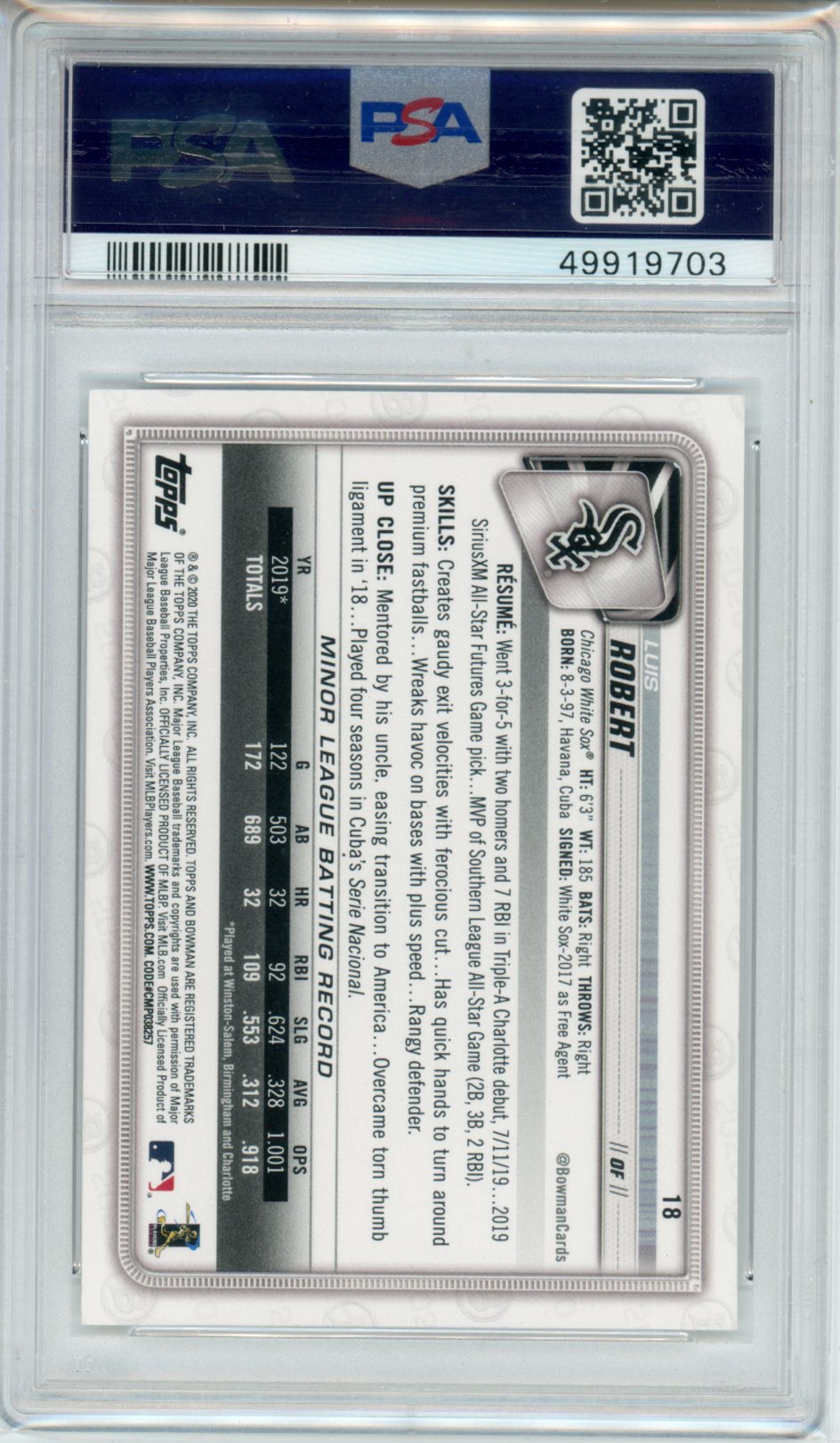 2020 Bowman Luis Robert #18 PSA 10 - Graded Sports Cards