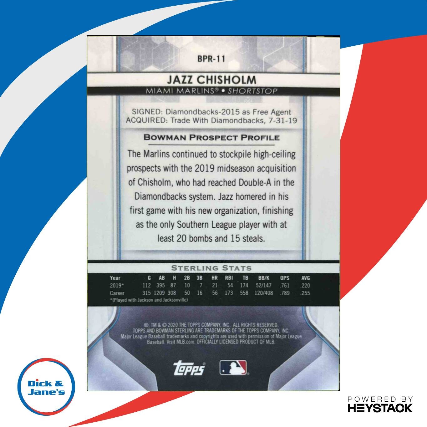 2020 Bowman Sterling Jazz Chisholm Black Atomic 7/10 #BPR-11 Miami Marlins - Sports Cards