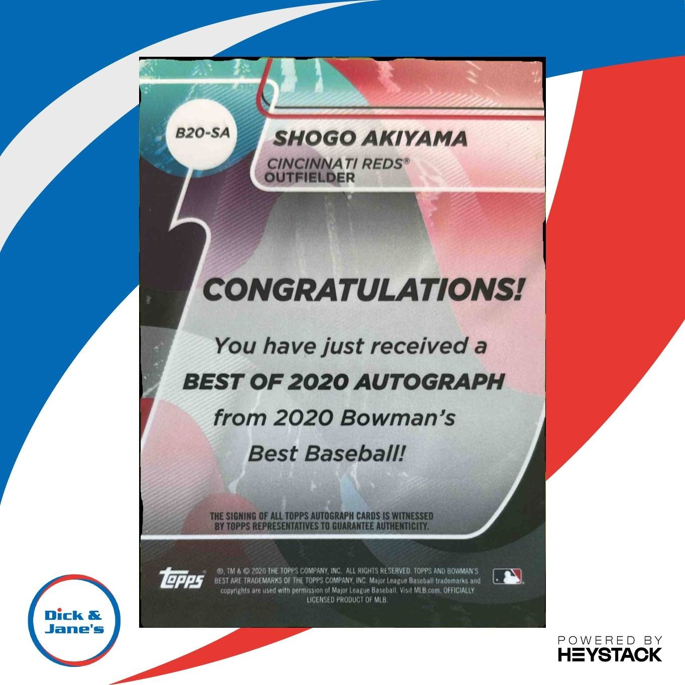 2020 Bowman’s Best Shogo Akiyama Best of Auto #B20-SA RC Cincinnati Reds - Sports Cards