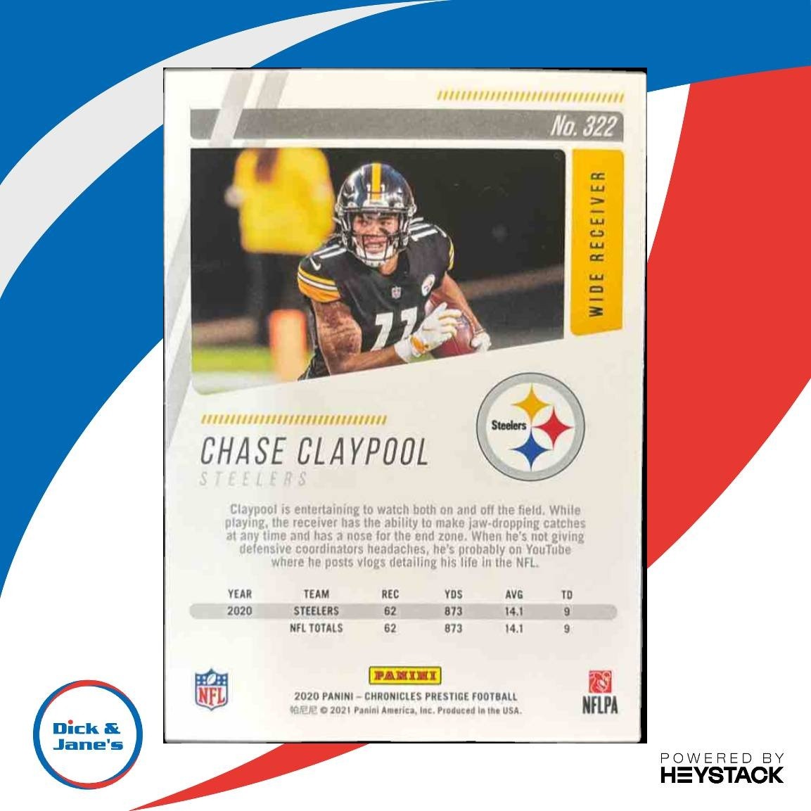 2020 Chronicles Chase Claypool Prestige Rookies Update RC Pittsburgh Steelers - Sports Cards